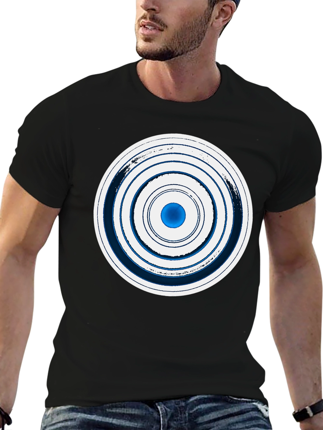 Geometric Circle Graphic Tee - Stylish Men's Black T-Shirt - 6