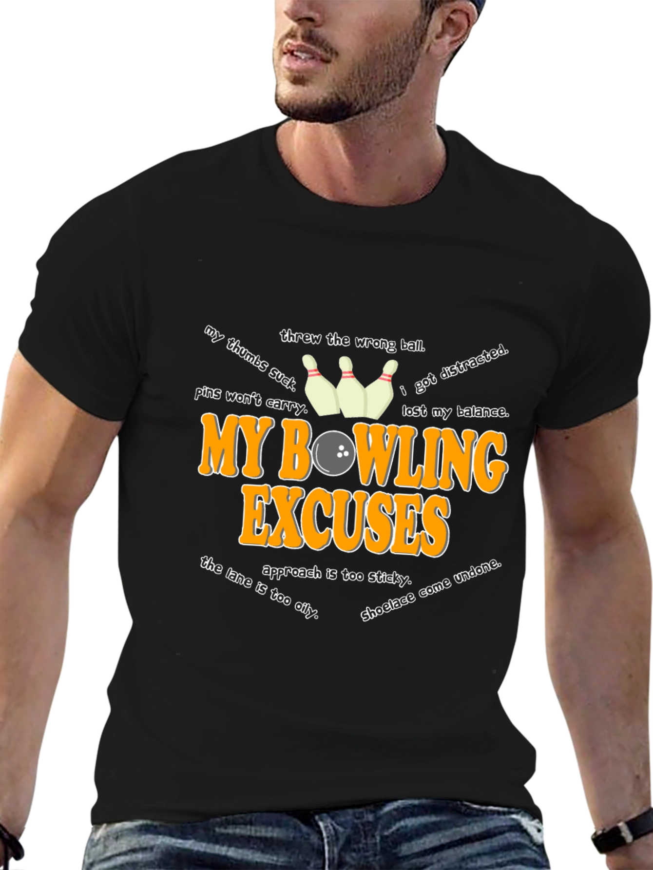 Black My Bowling Excuses T-Shirt Funny Bowler Tee view 6