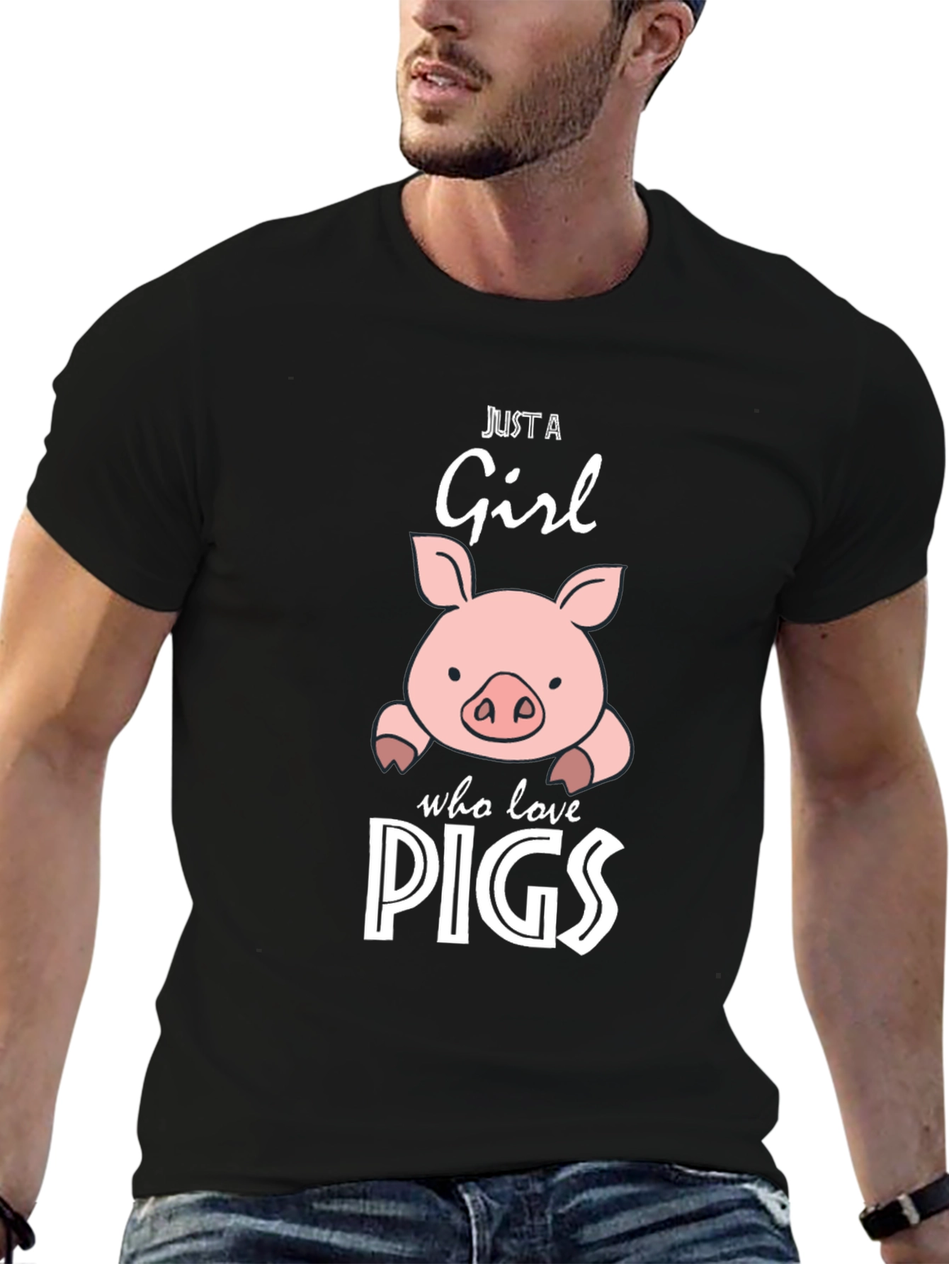 Black Just A Girl Who Loves Pigs T-Shirt view 6