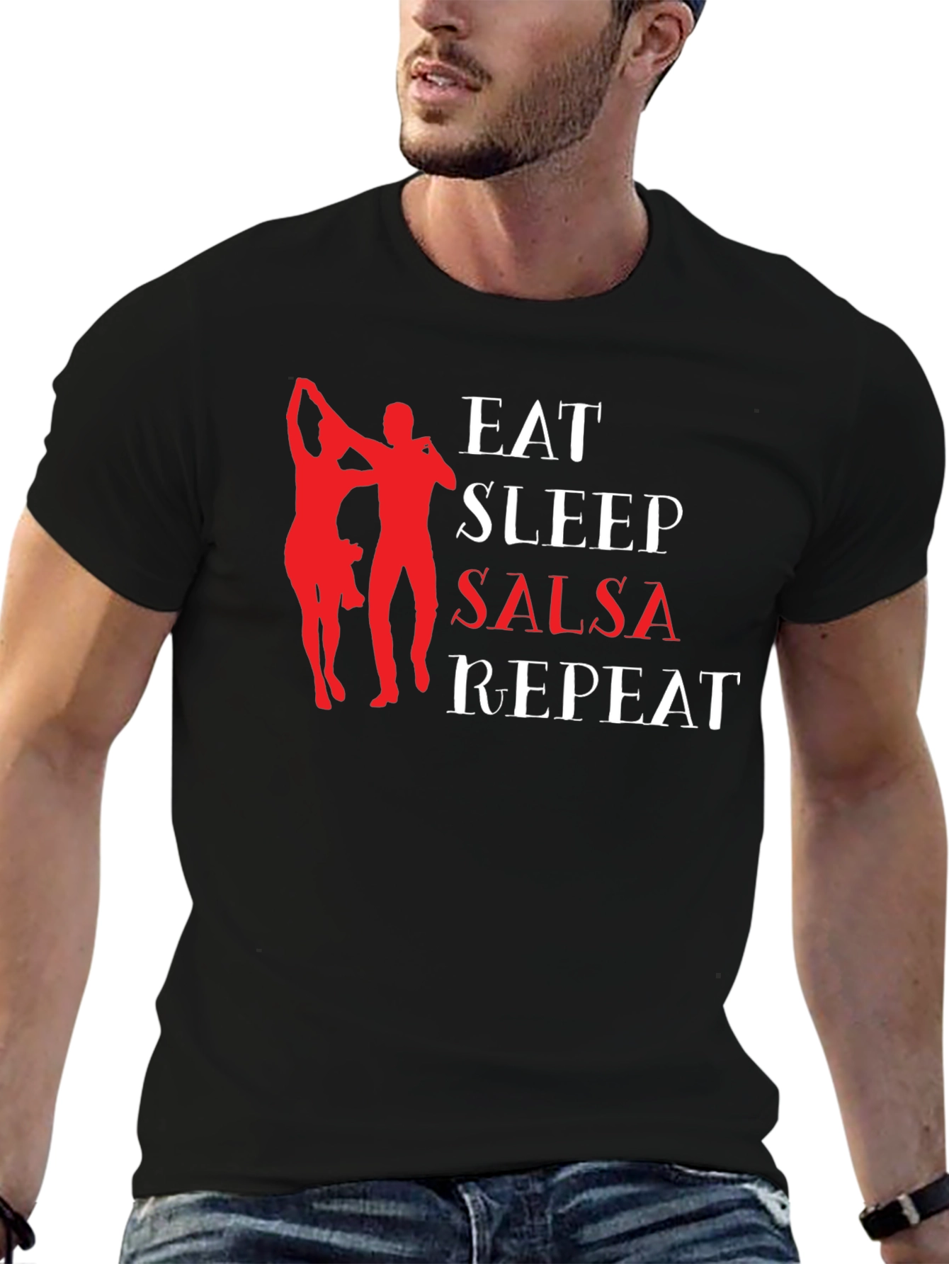 Black Eat Sleep Salsa Repeat Graphic T-Shirt view 6