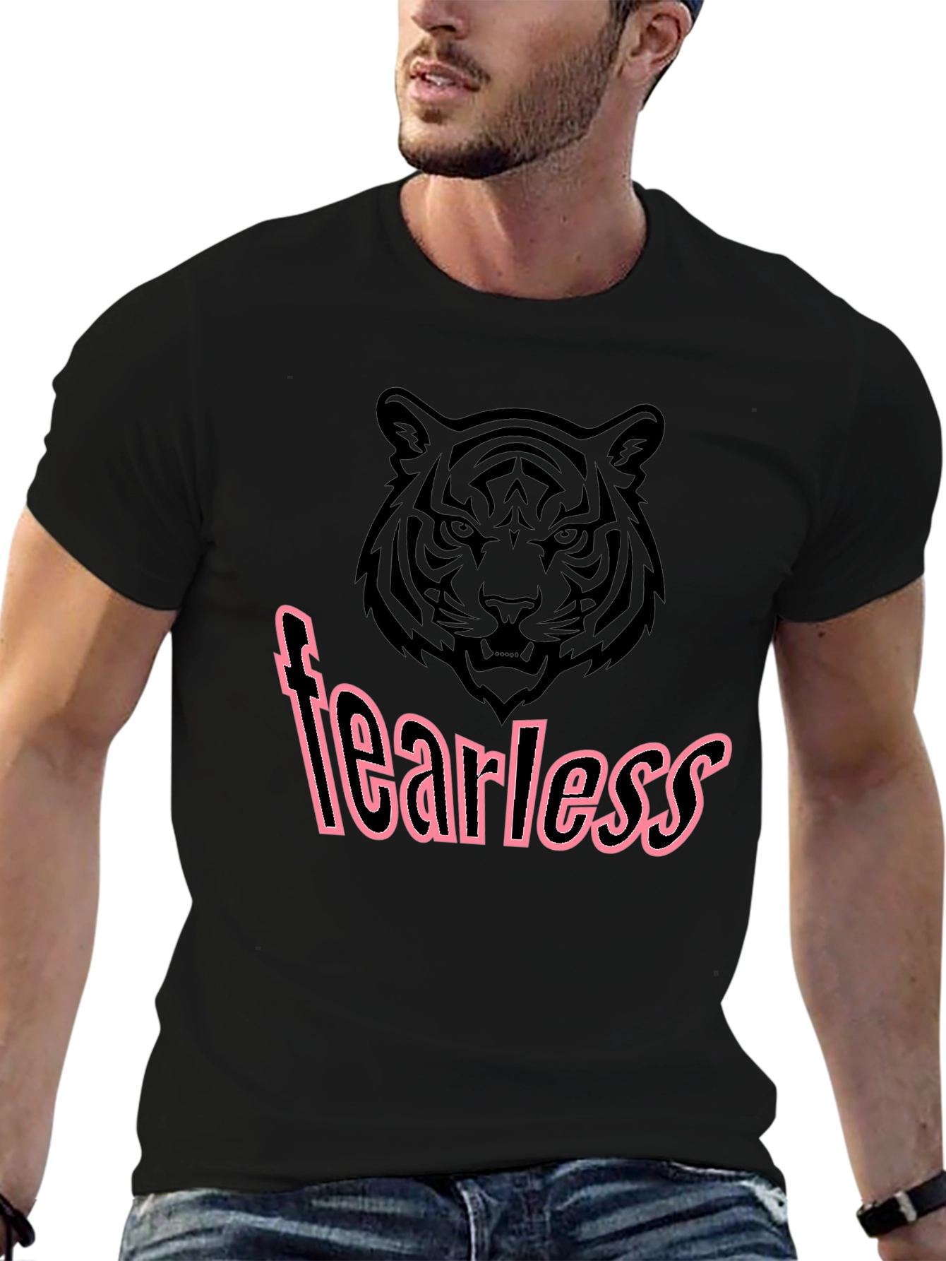 Black Fearless Tiger Graphic Tee - Stylish Men's Black T-Shirt view 6