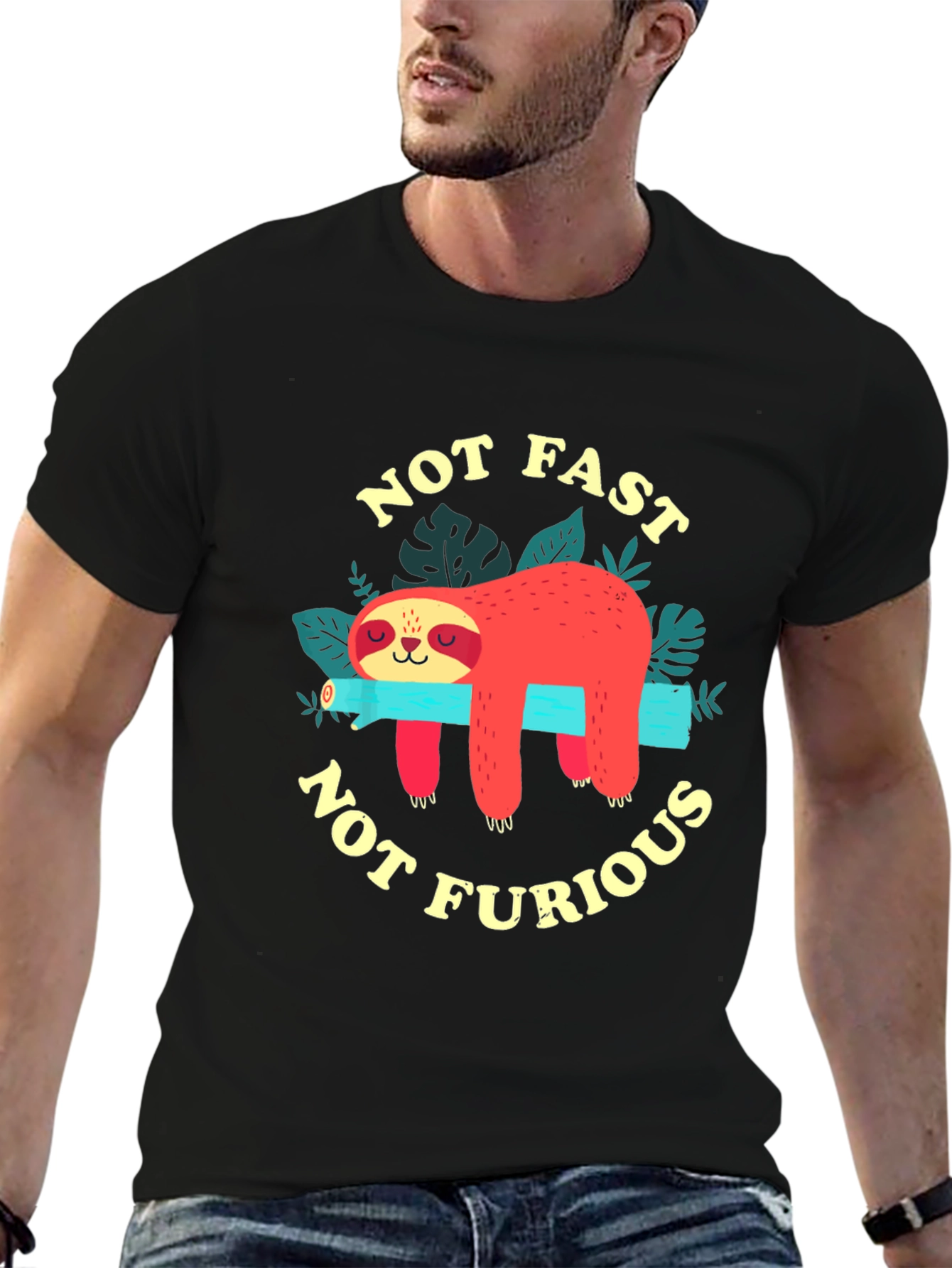Black Not Fast Not Furious Sloth Graphic Tee view 6