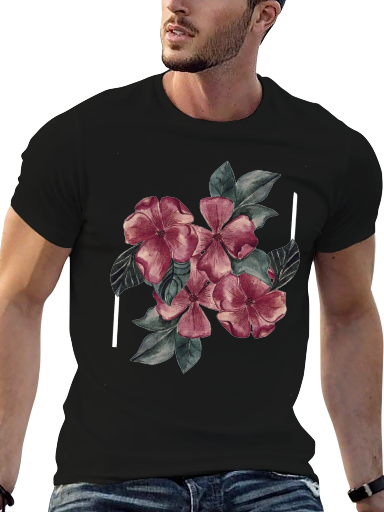 Black Floral Graphic Black Tee - Stylish & Unique Design view 6