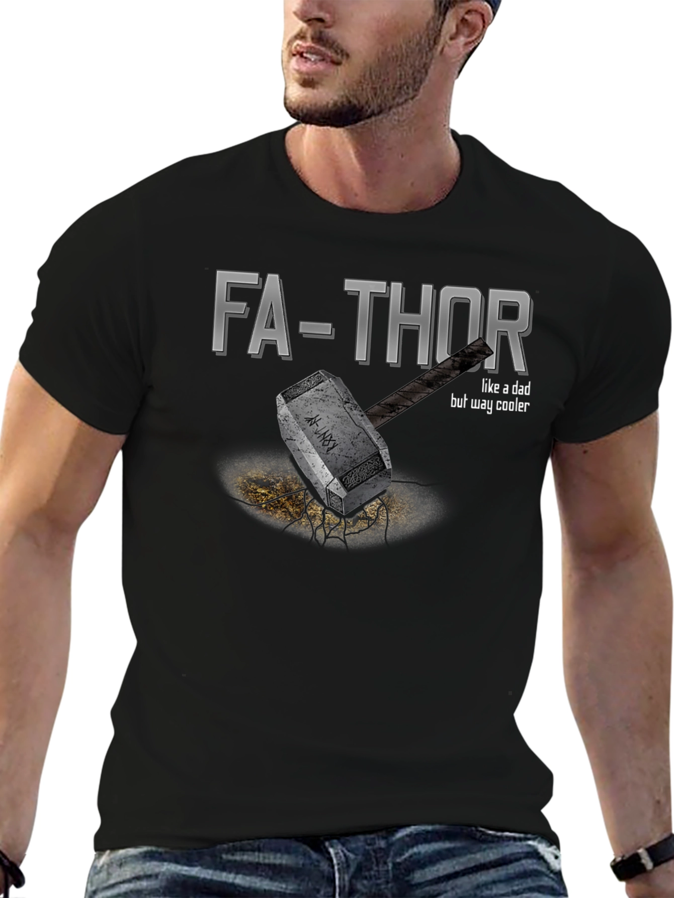 Black Fa-Thor T-Shirt - Like A Dad, But Way Cooler view 6