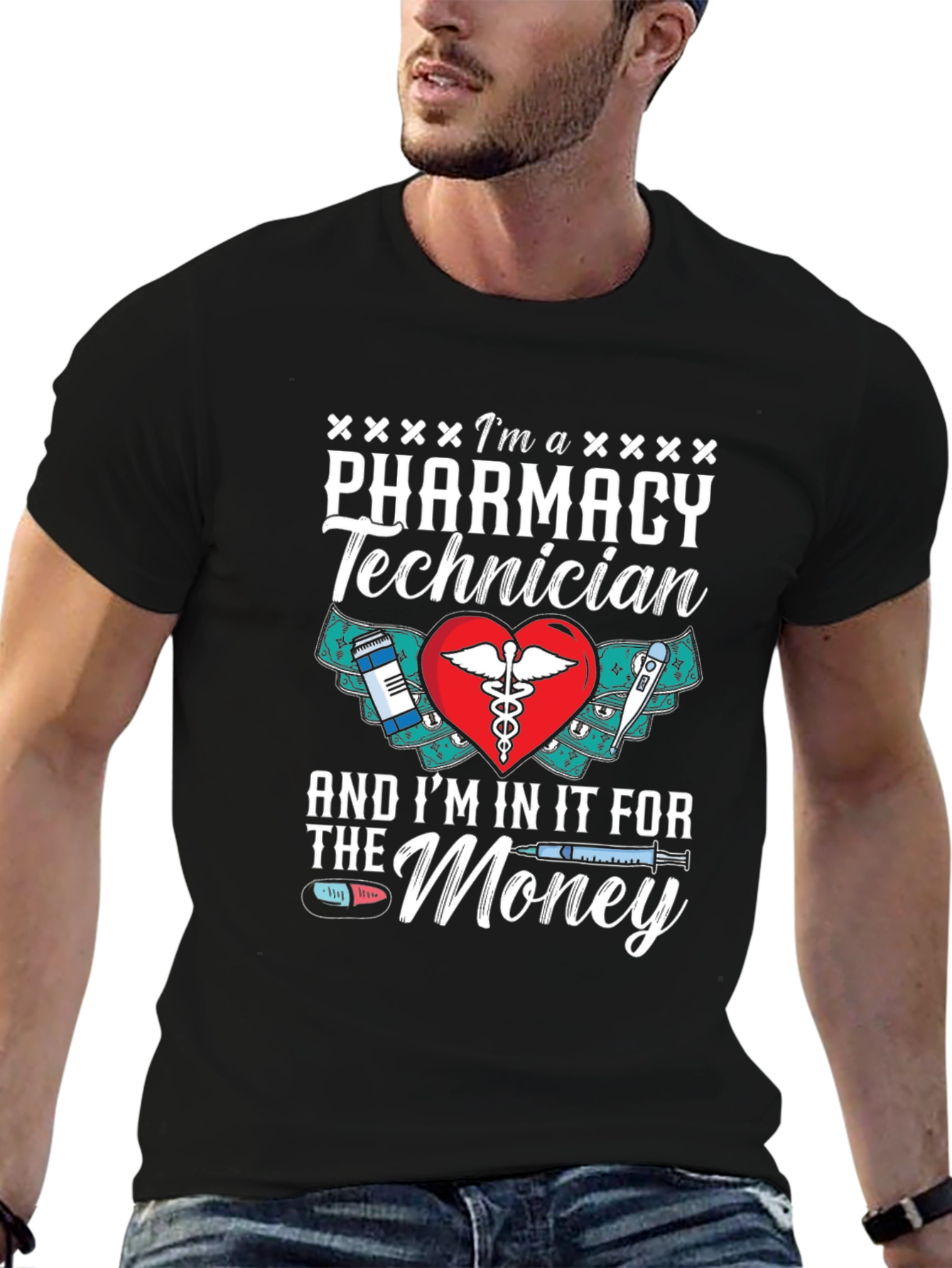 Black Pharmacy Technician T-Shirt - For The Money view 6