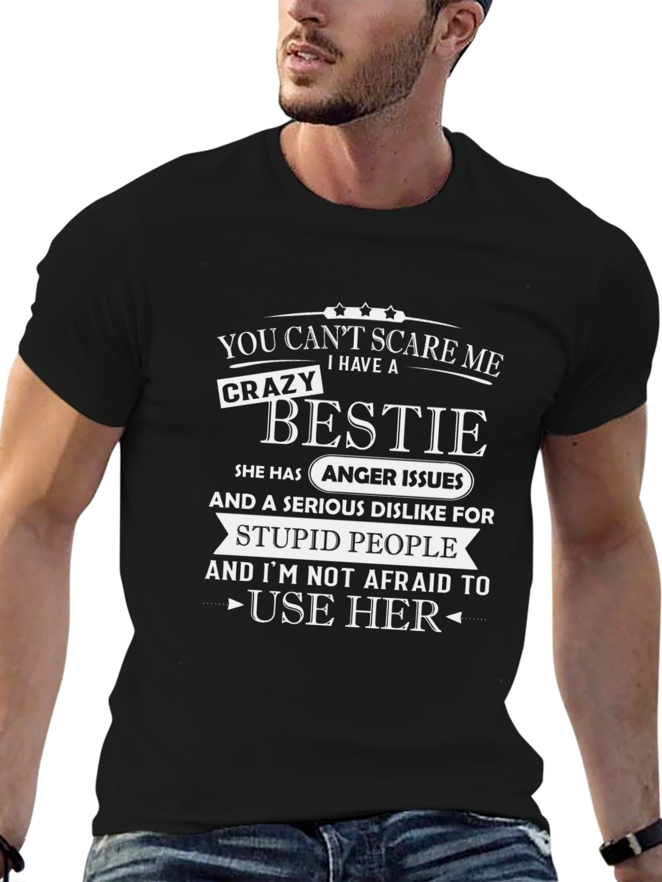 Black Crazy Bestie Novelty Graphic Tee view 6