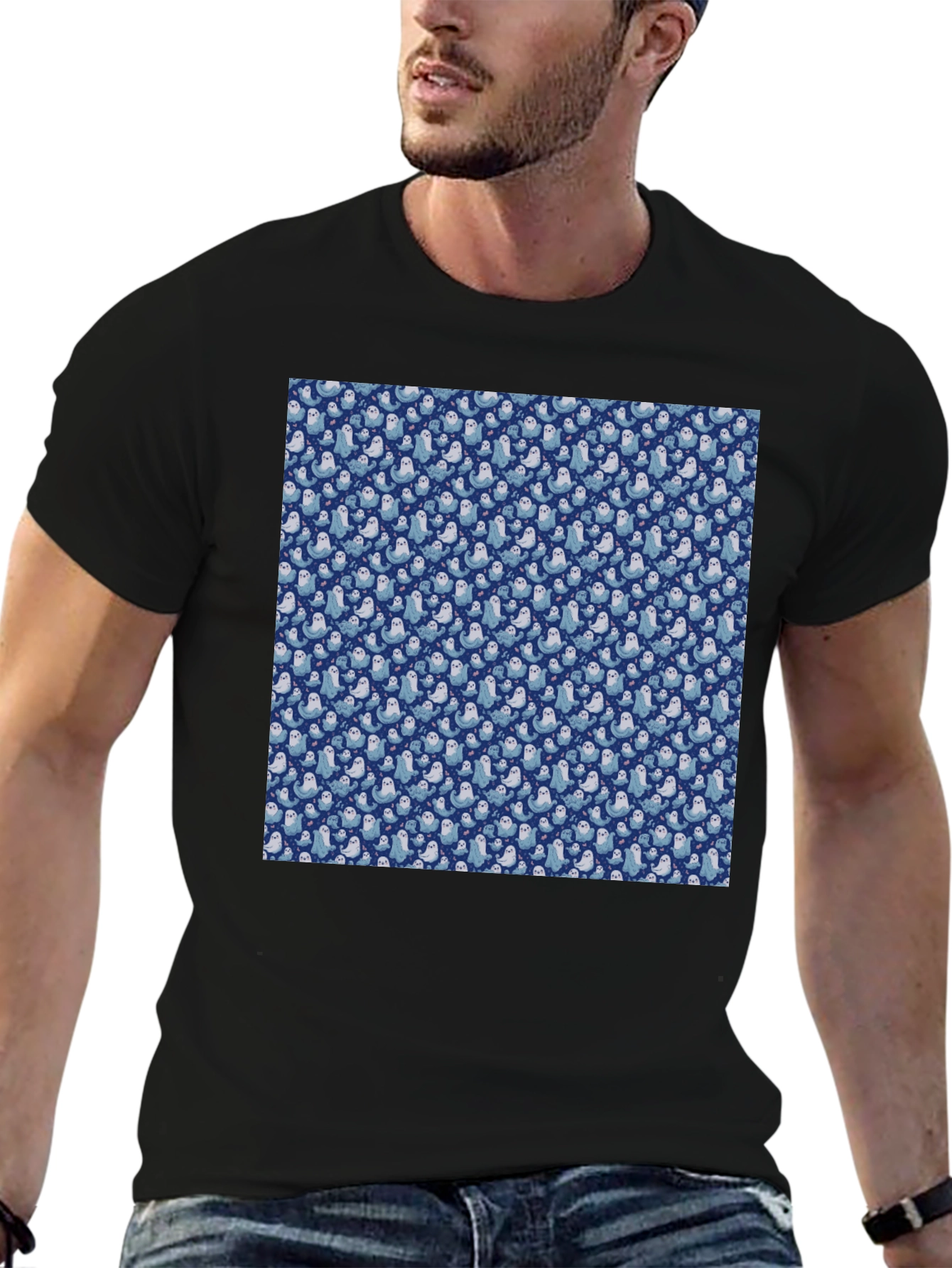 Black Seal Pattern Black T-Shirt view 6