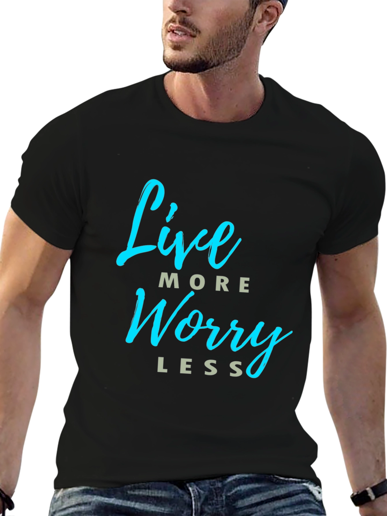 Black Live More Worry Less Graphic T-Shirt - Black view 6