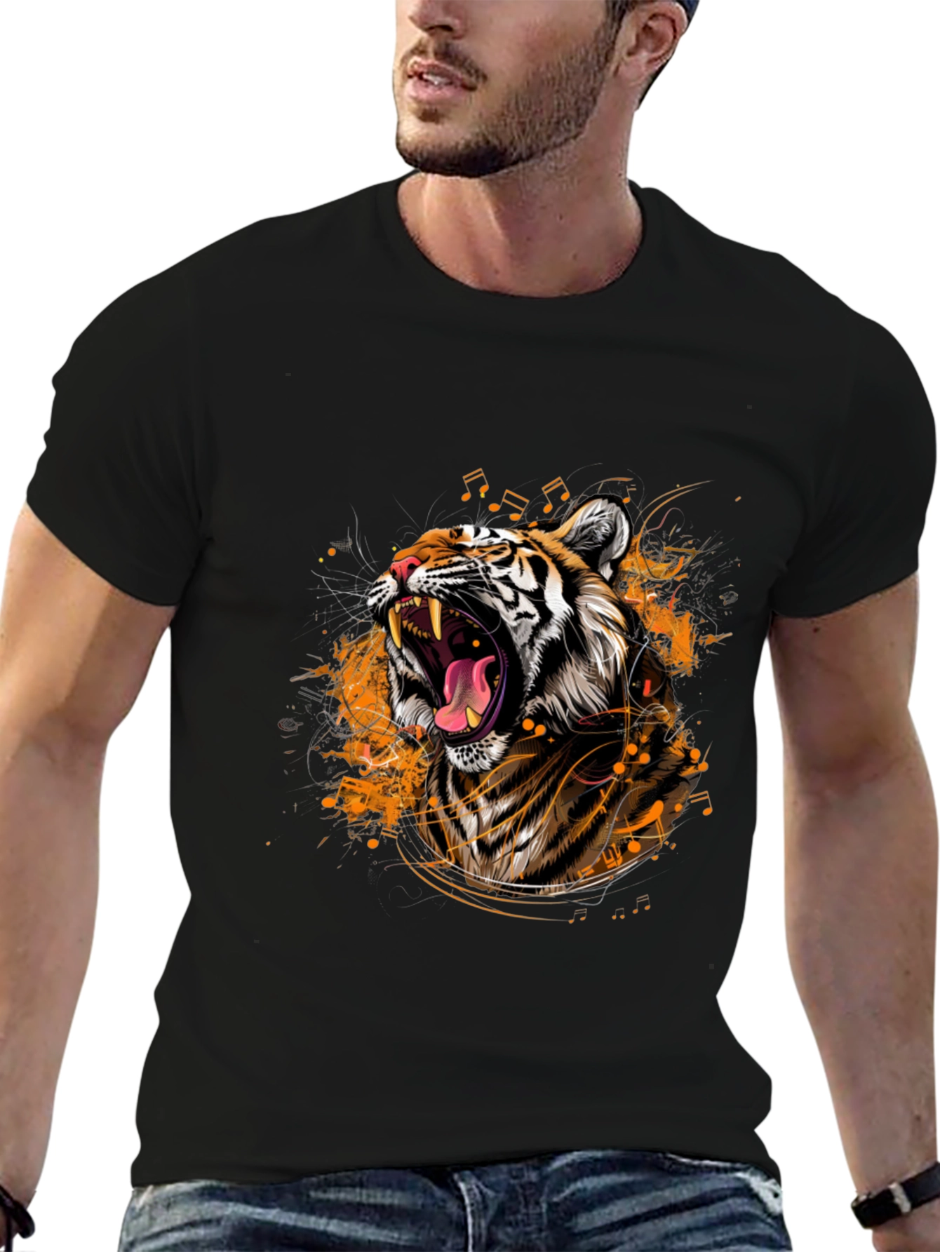 Black Tiger Roar Graphic Black T-Shirt view 6