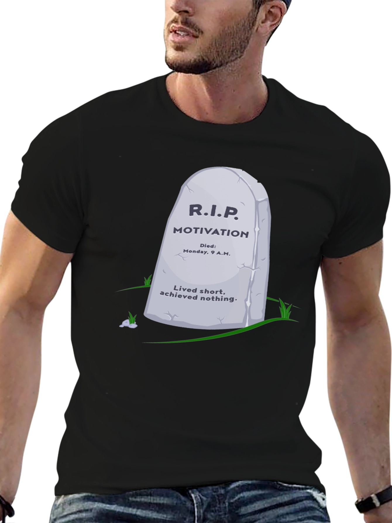 Black R.I.P. Motivation Graphic T-Shirt - Funny Sarcastic Tee view 6