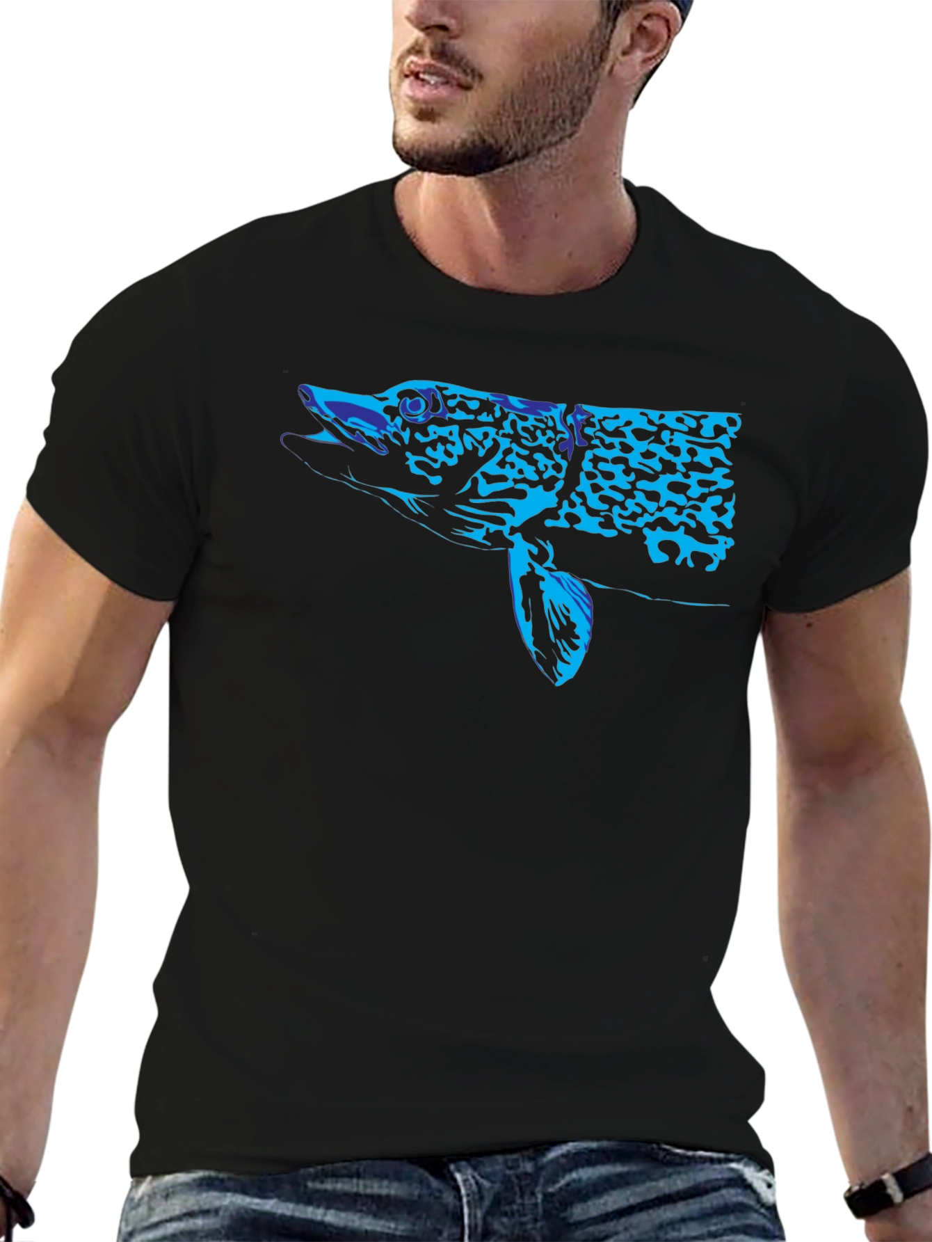 Black Blue Pike Graphic Black T-Shirt view 6
