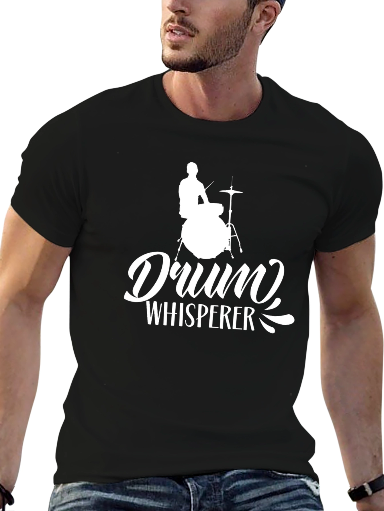 Black Drum Whisperer Graphic T-Shirt - Music Lover Tee view 6