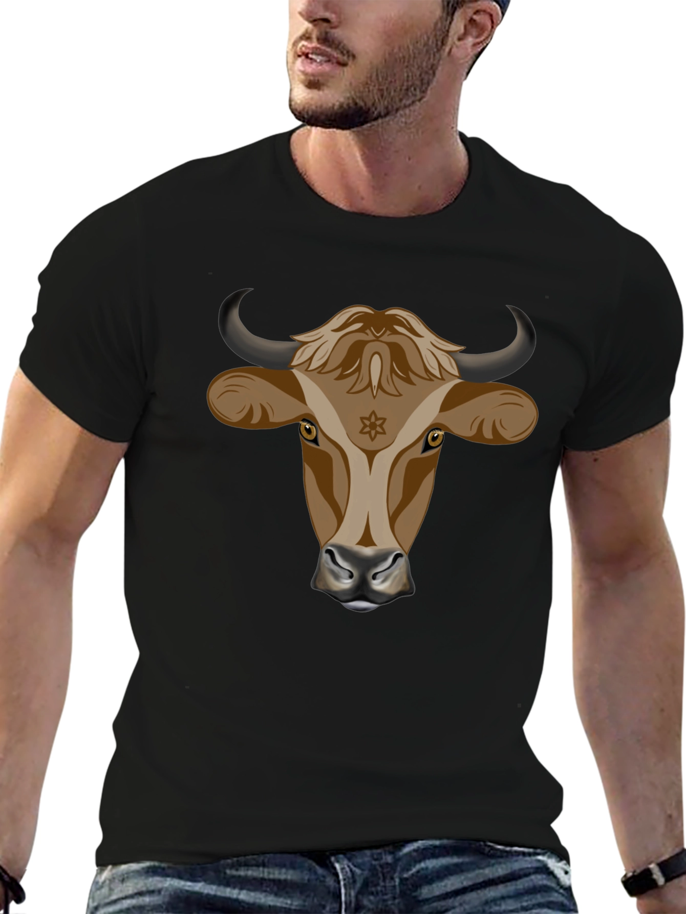 Black Bull Head Graphic Tee - Stylish Black Cotton T-Shirt view 6