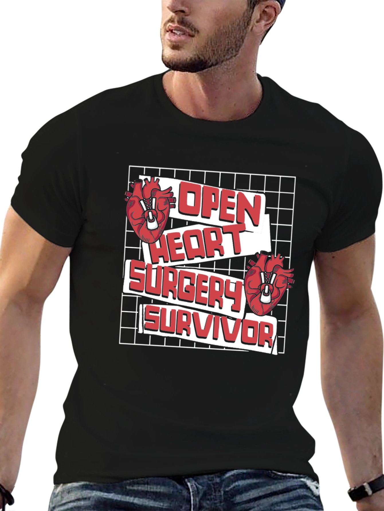 Black Open Heart Surgery Survivor Graphic Tee view 6