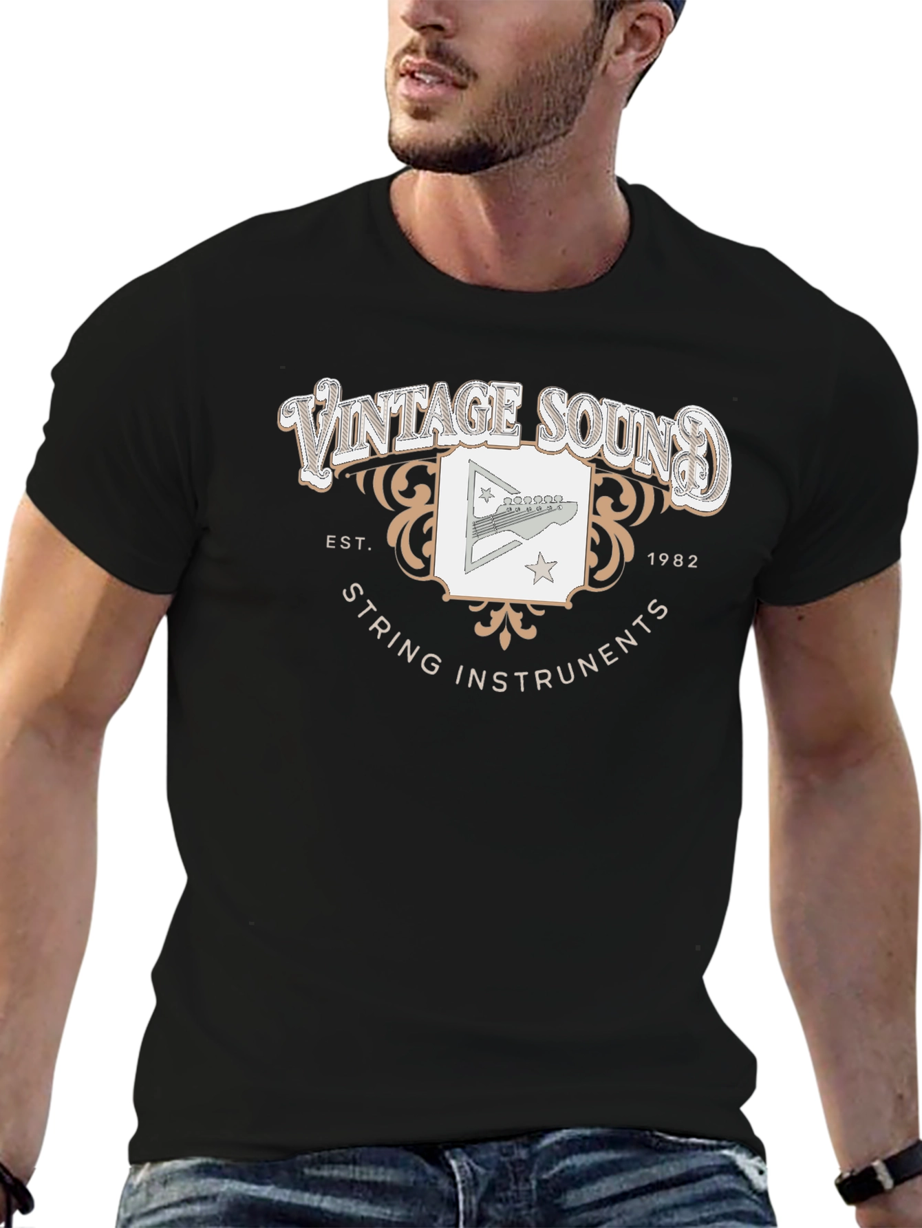 Black Vintage Sound String Instruments Tee view 6