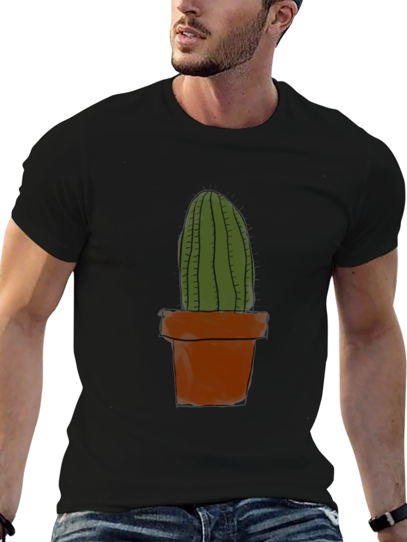 Black Cactus Plant Graphic Tee - Casual Black T-Shirt view 6