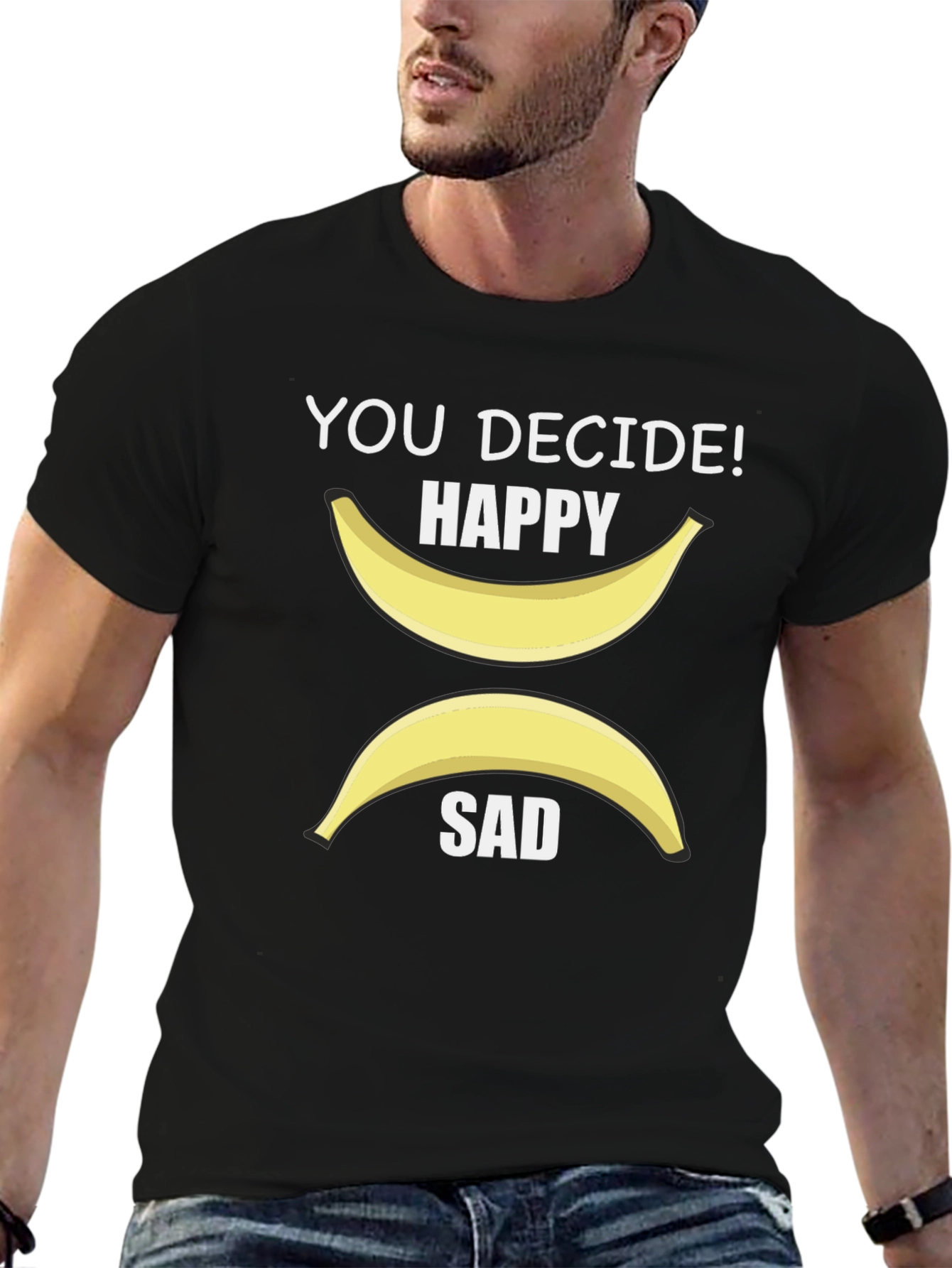 Black Decide Happy or Sad Banana Graphic T-Shirt view 6