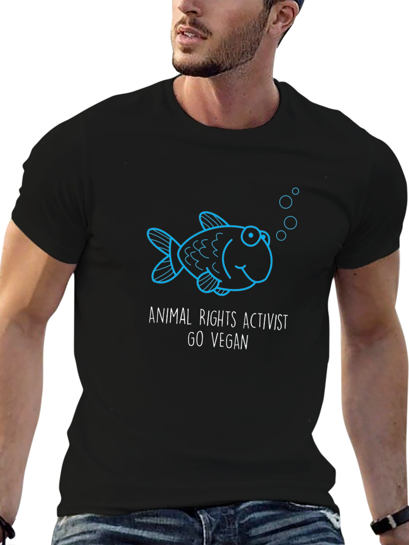 Black Vegan Activist Fish T-Shirt view 6