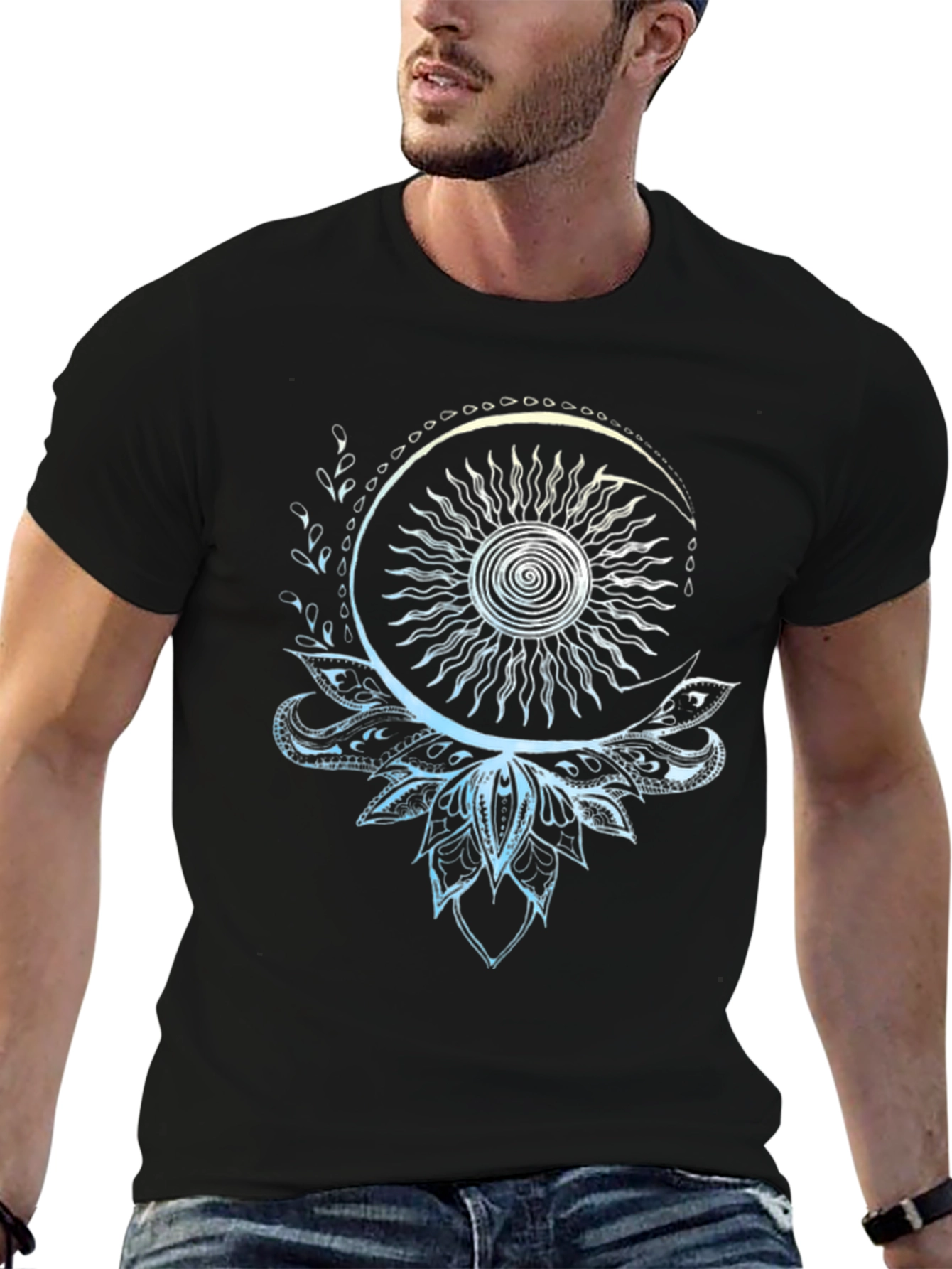 Black Celestial Sun and Moon Lotus T-Shirt view 6