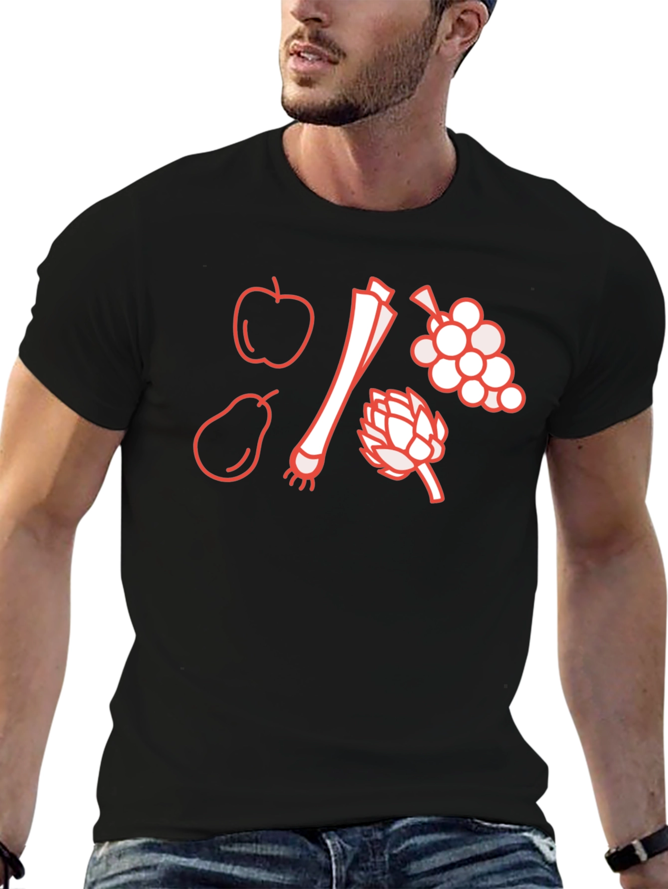 Black Fruit & Veggie Outline Graphic T-Shirt - Black view 6