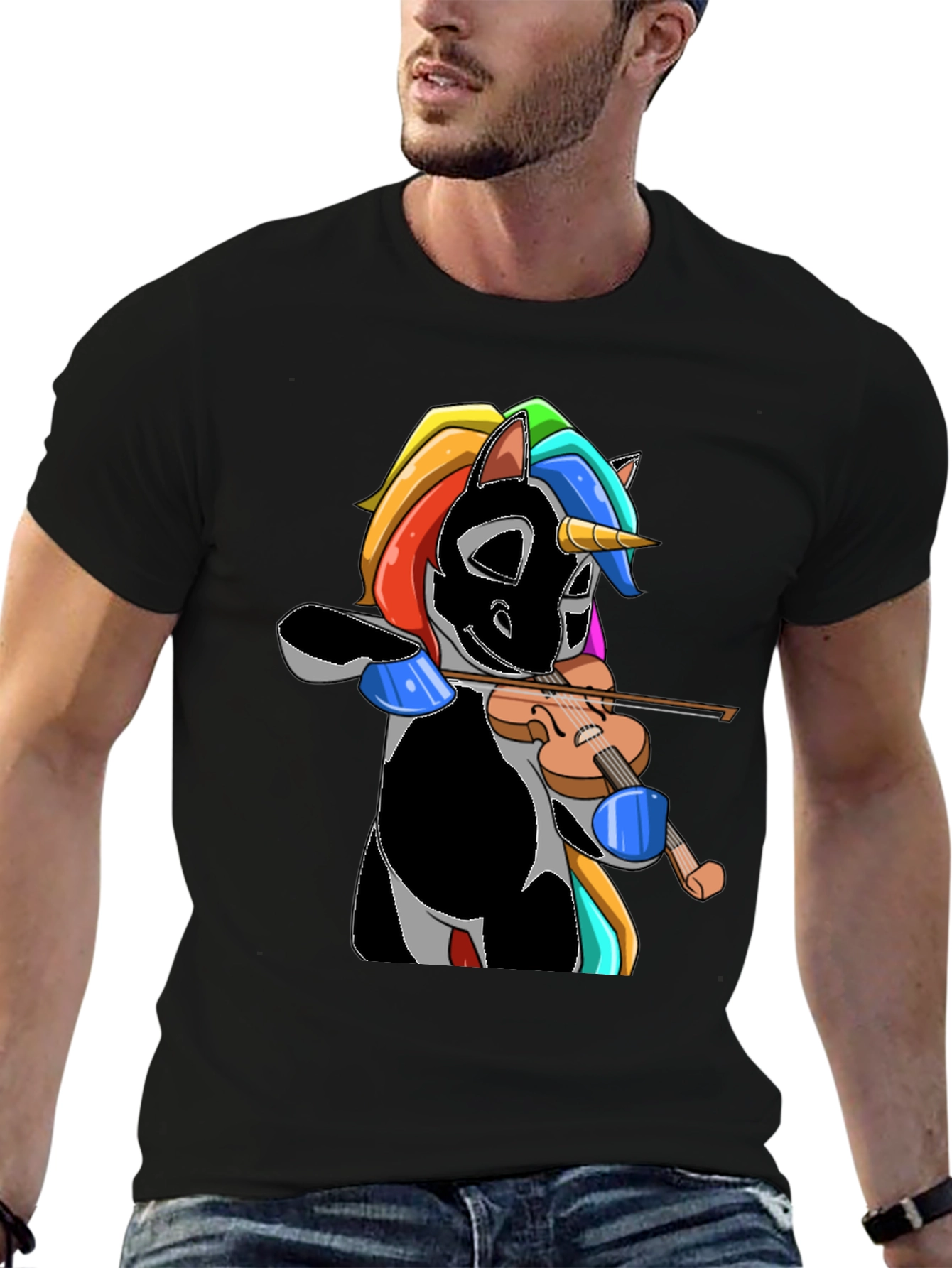 Black Unicorn Violinist Graphic Tee - Black view 6