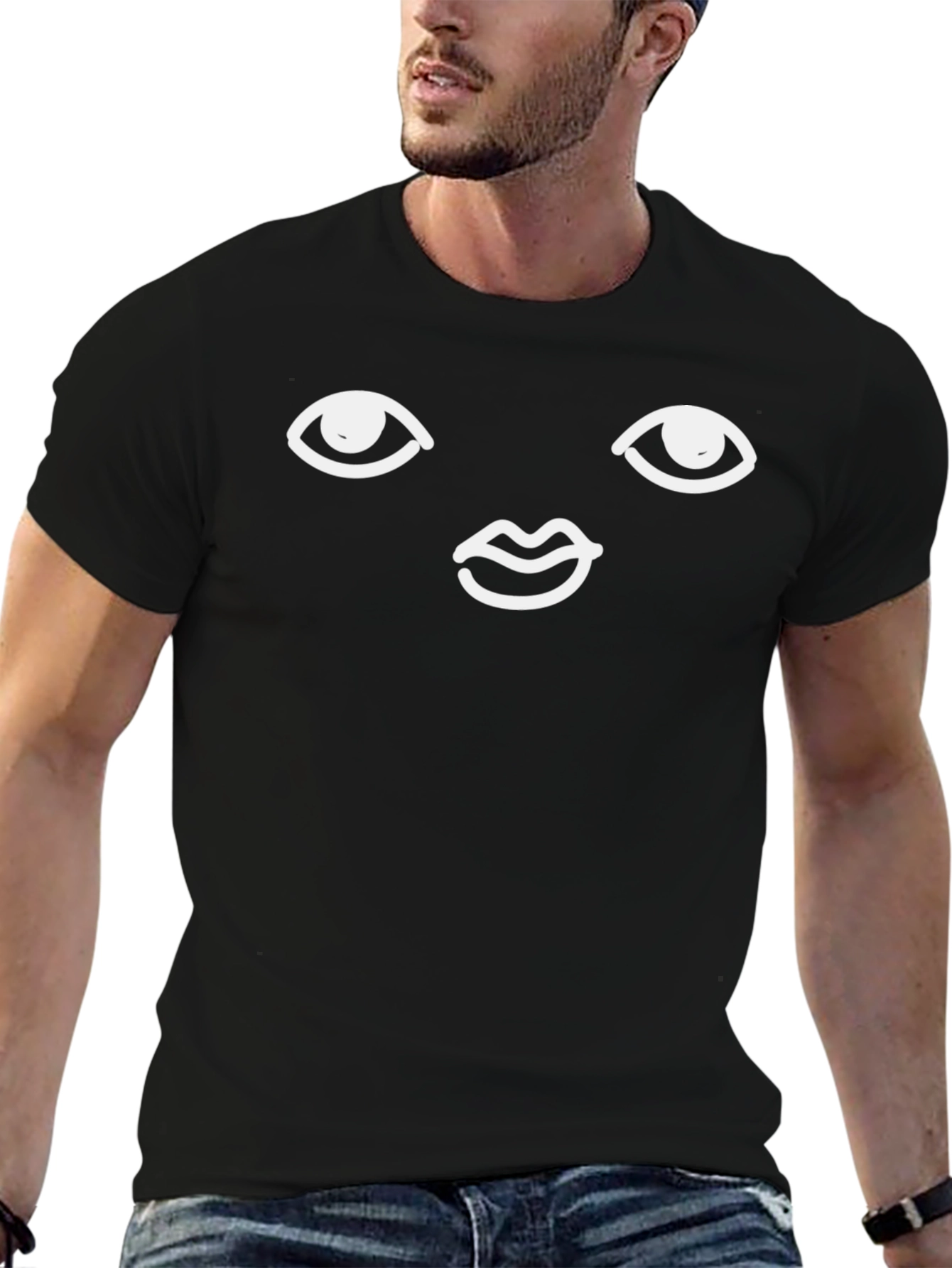 Black Minimalist Face Black T-Shirt, Simple Graphic Tee view 6