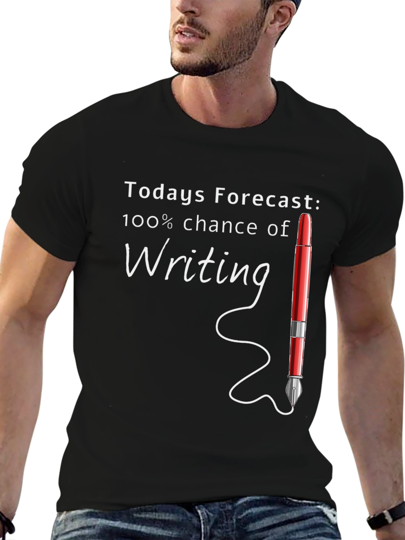 Black Writer's Forecast T-Shirt - 100% Chance of Writing view 6