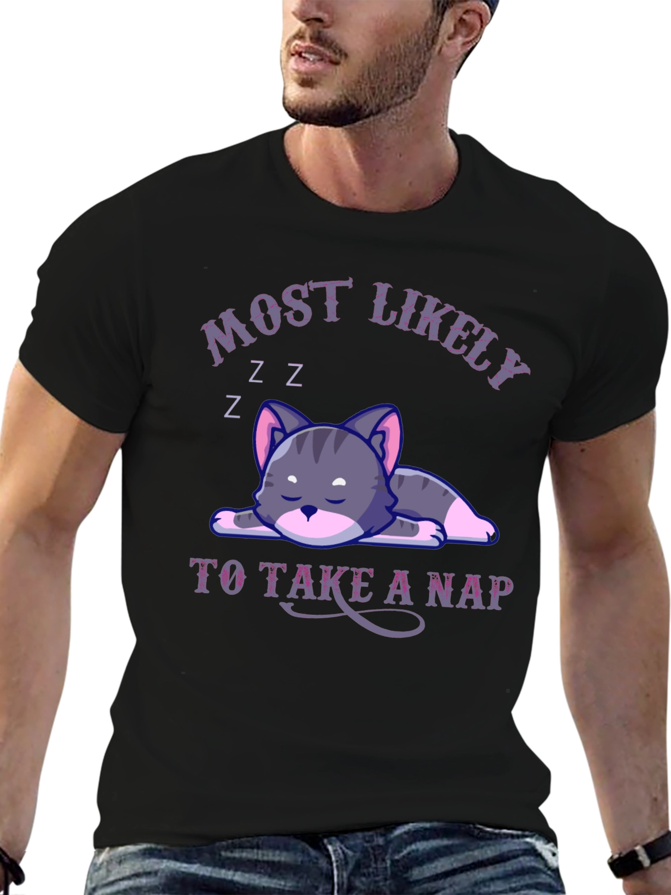 Black Most Likely To Take A Nap Cat T-Shirt view 6