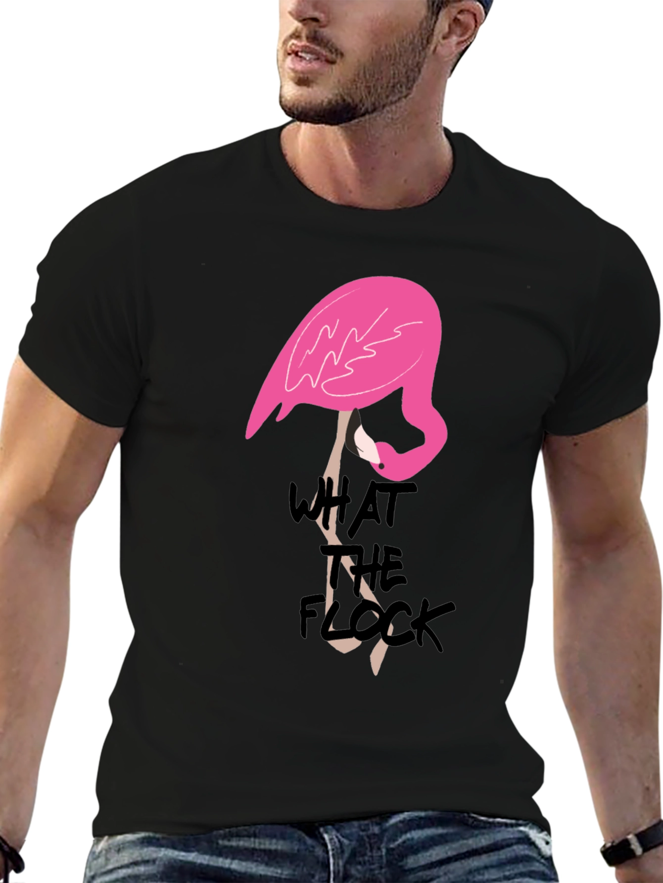 Black What the Flock T-Shirt - Quirky Flamingo Tee view 6