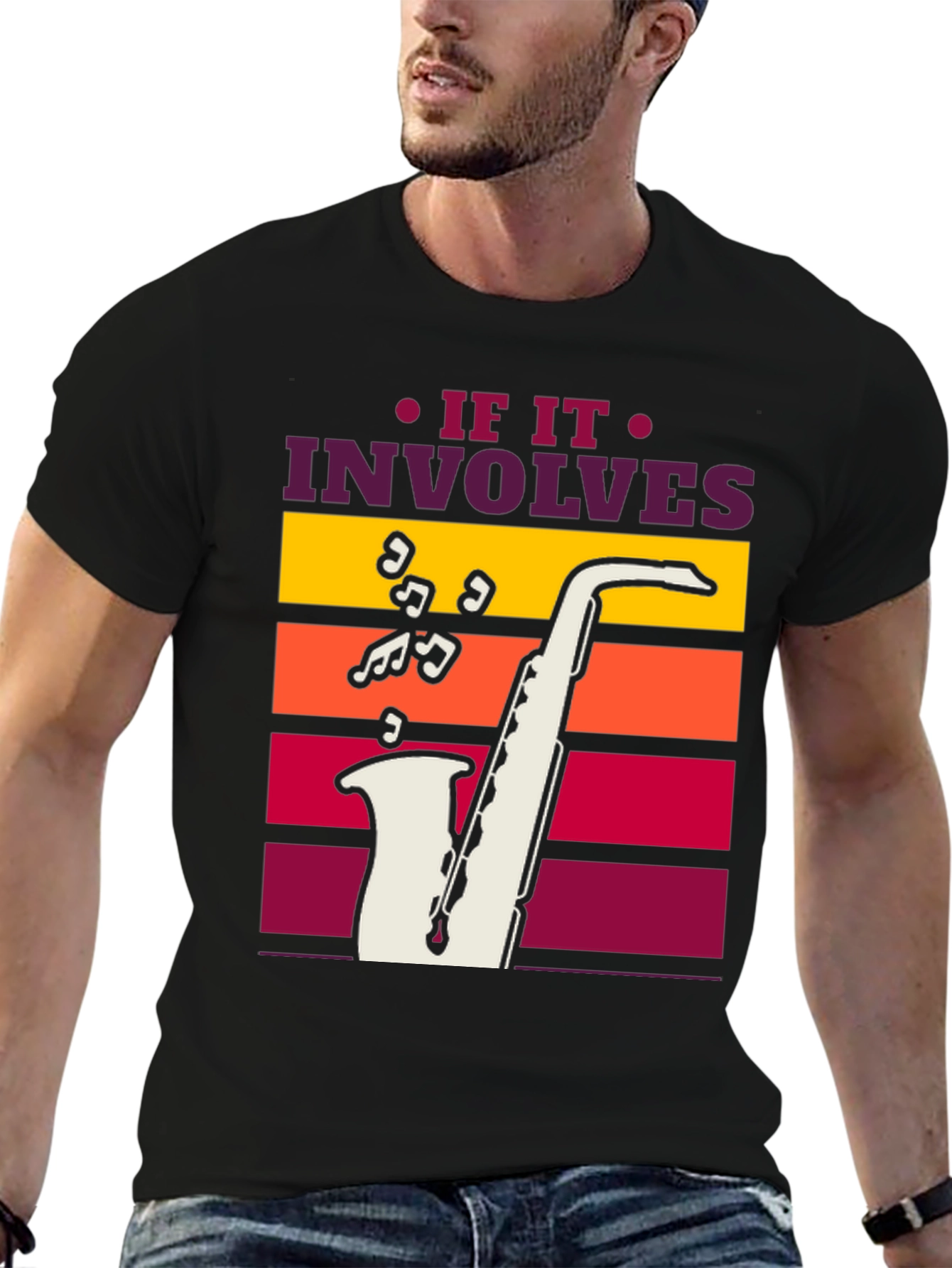 Black If It Involves Saxophone Black Graphic Tee view 6