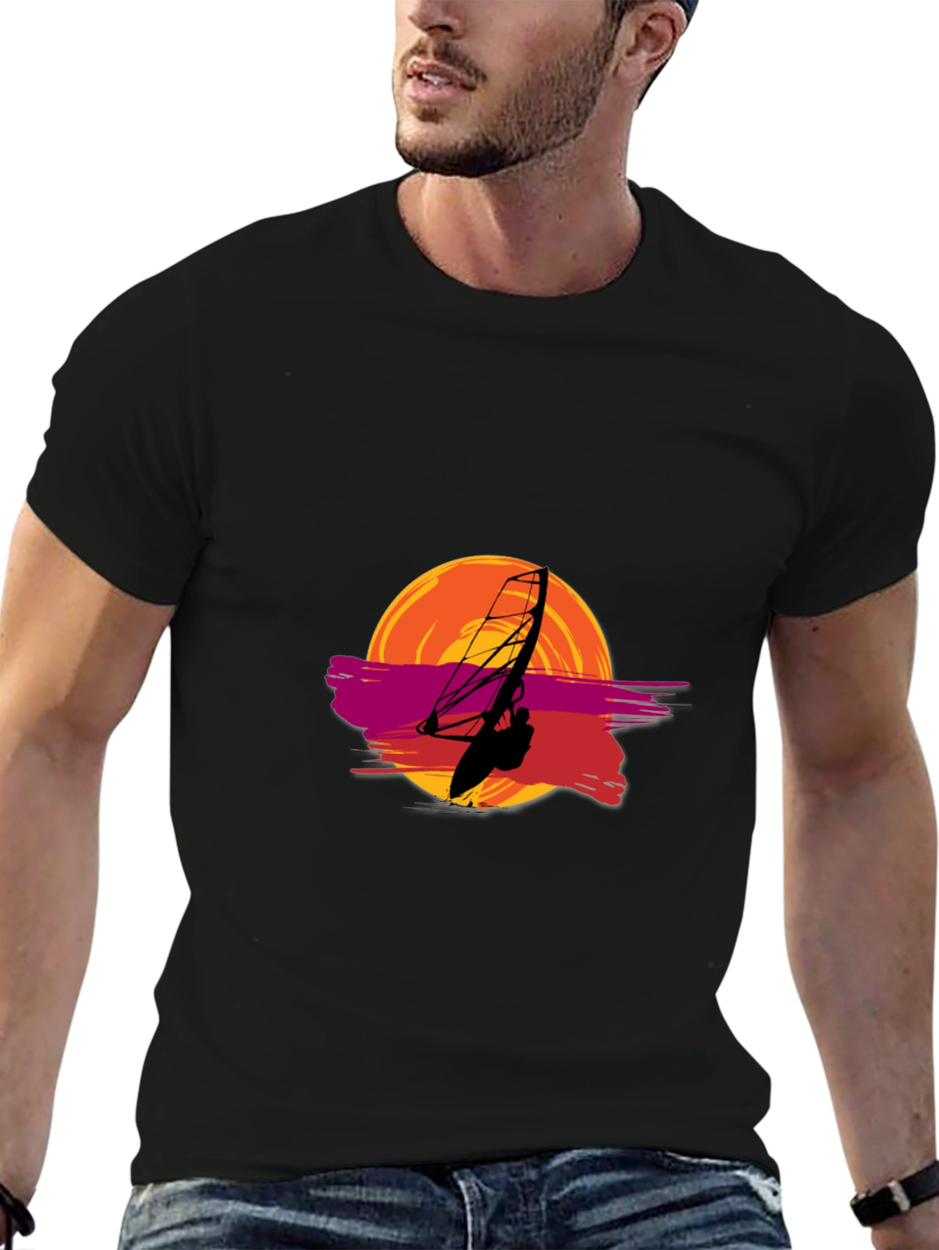 Black Sunset Windsurfer Graphic Tee view 6
