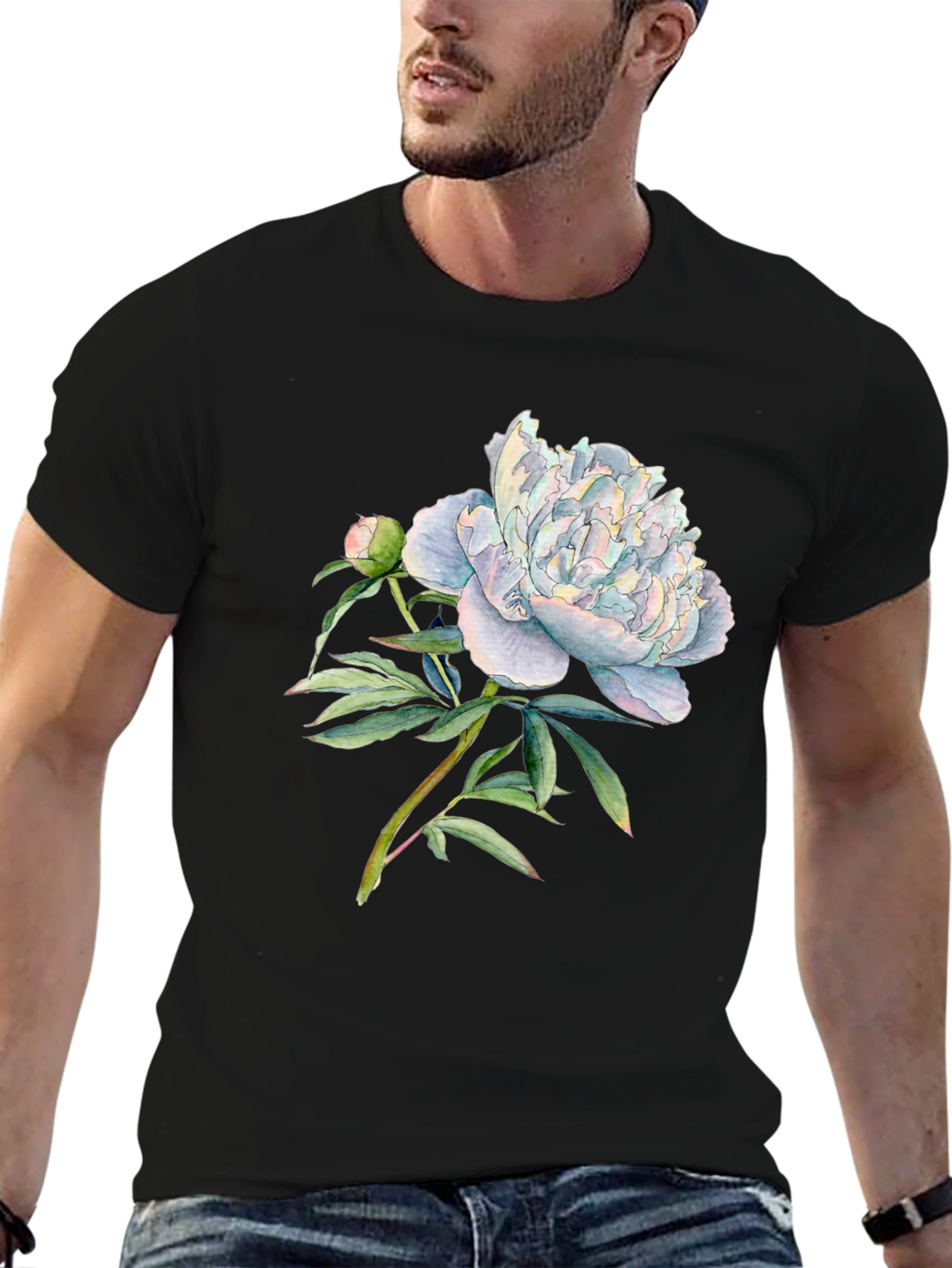 Black Floral Peony Graphic Black T-Shirt view 6