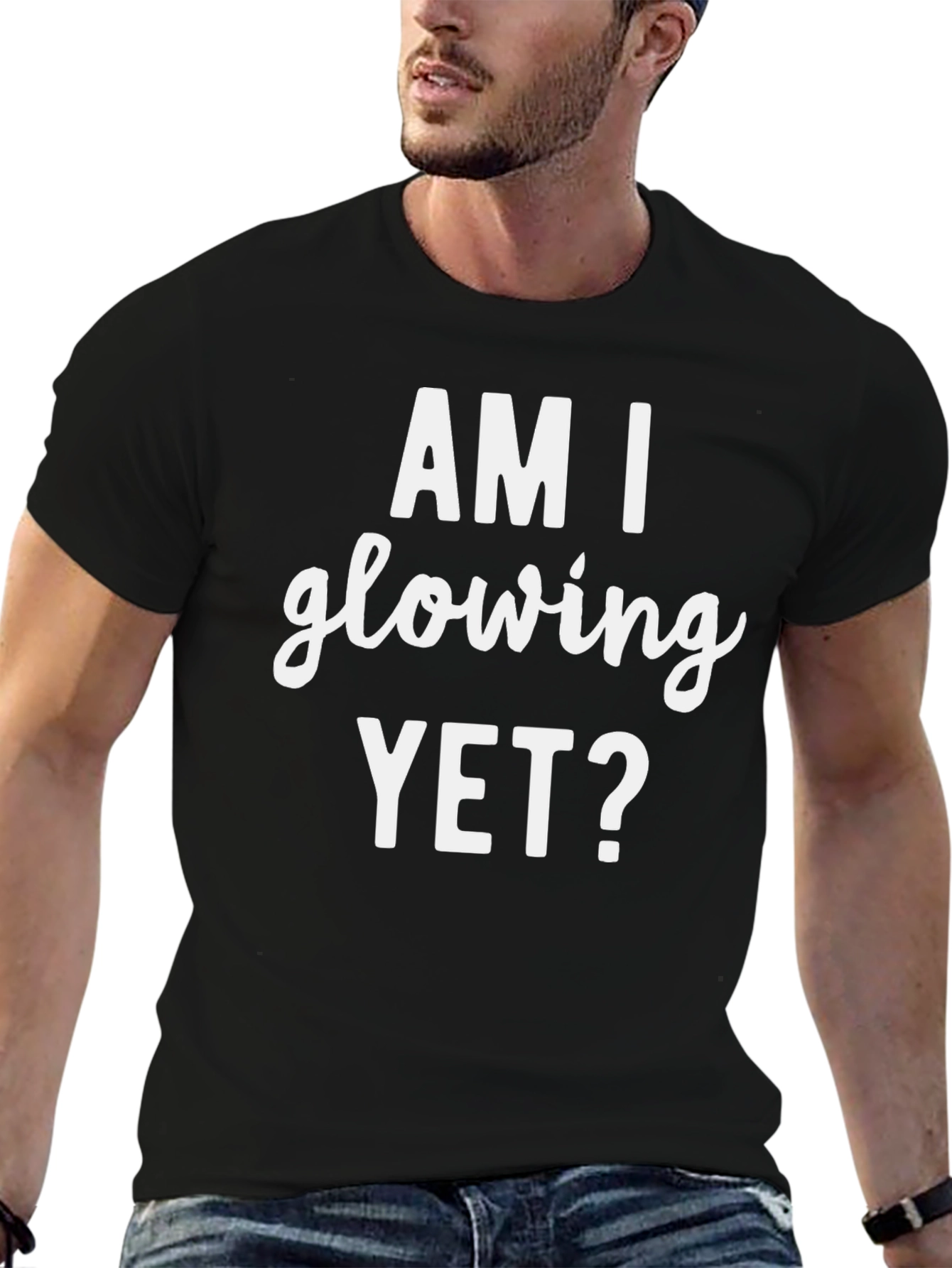 Black Am I Glowing Yet? Graphic Tee - Trendy Style view 6