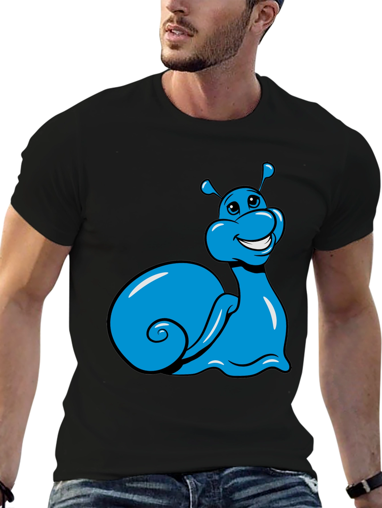 Black Blue Snail Graphic Tee - Black Casual T-Shirt view 6