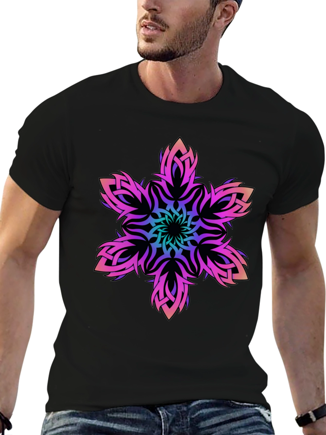 Black Tribal Mandala Graphic Black T-Shirt view 6