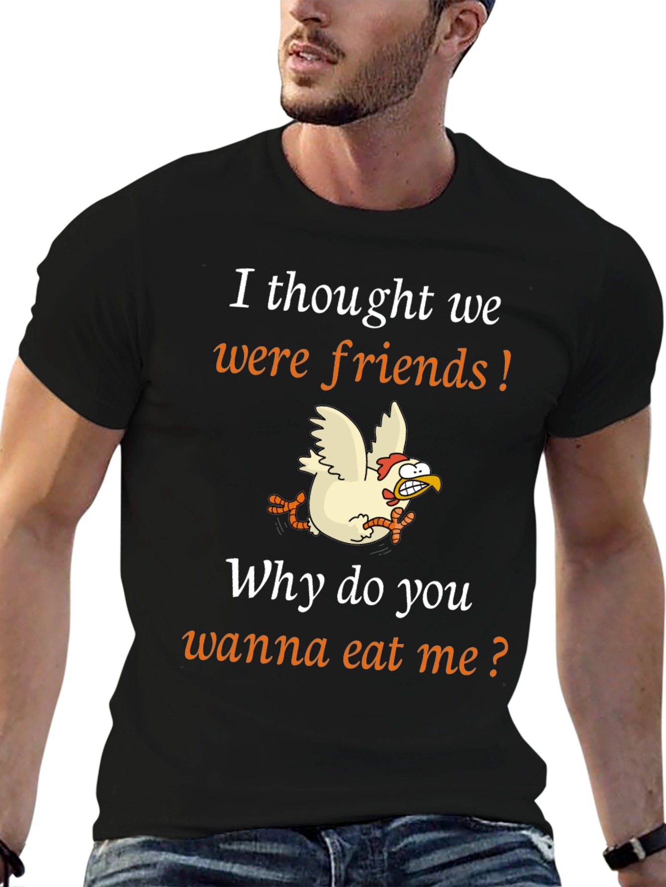 Black Funny Chicken T-Shirt - I Thought We Were Friends view 6