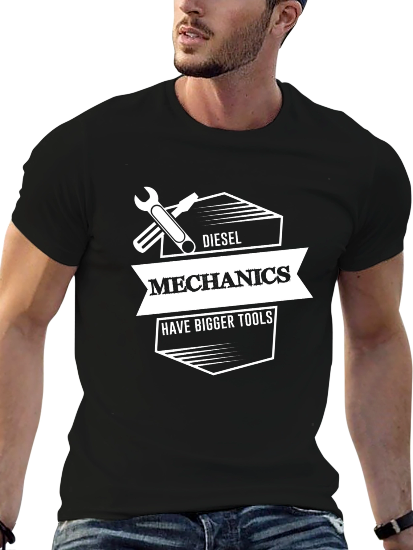 Black Diesel Mechanics Bigger Tools Graphic T-Shirt view 6