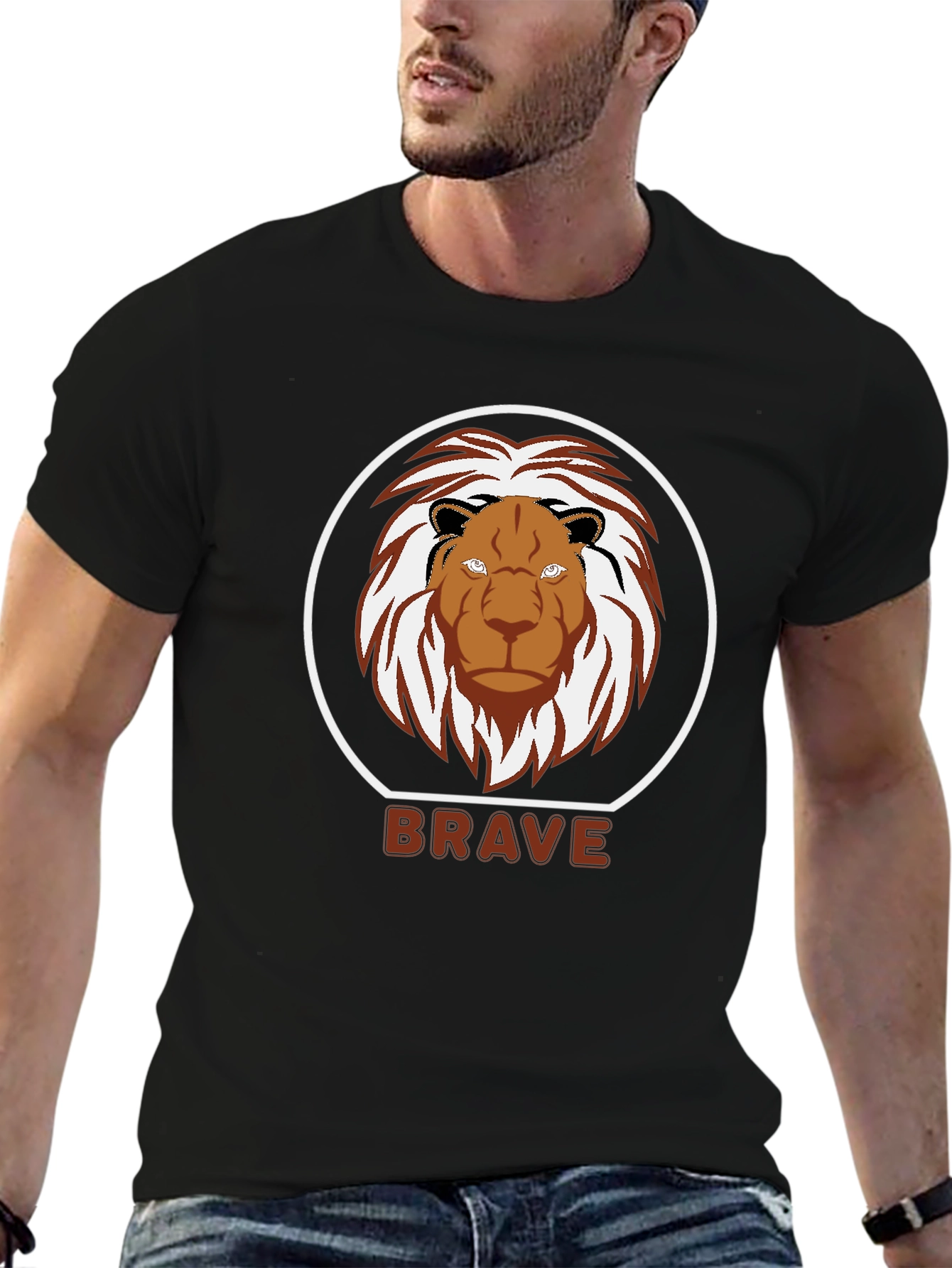 Black Brave Lion Graphic T-Shirt - Black view 6