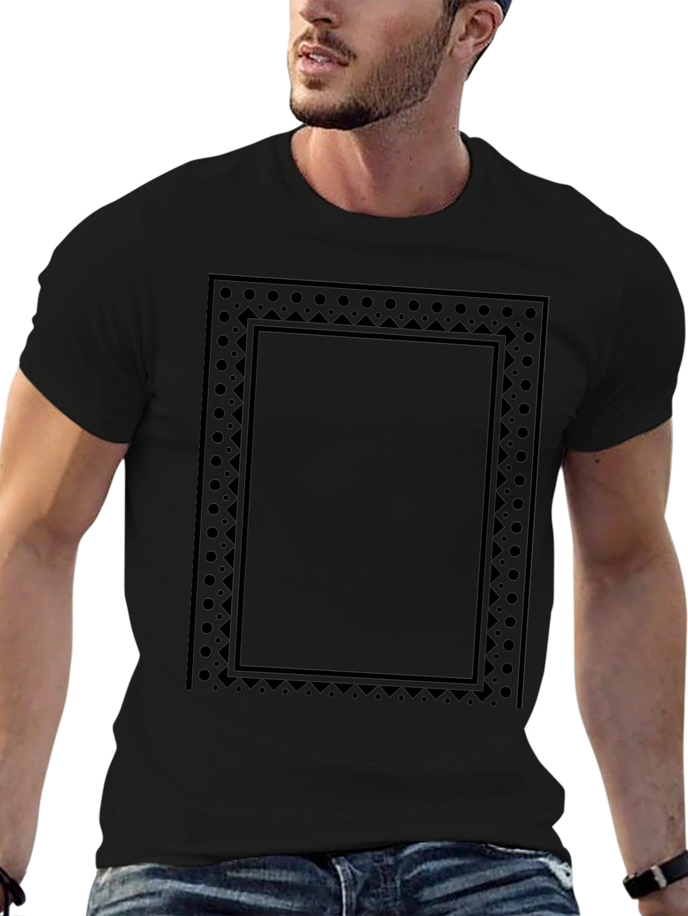 Black Geometric Frame Black T-Shirt view 6