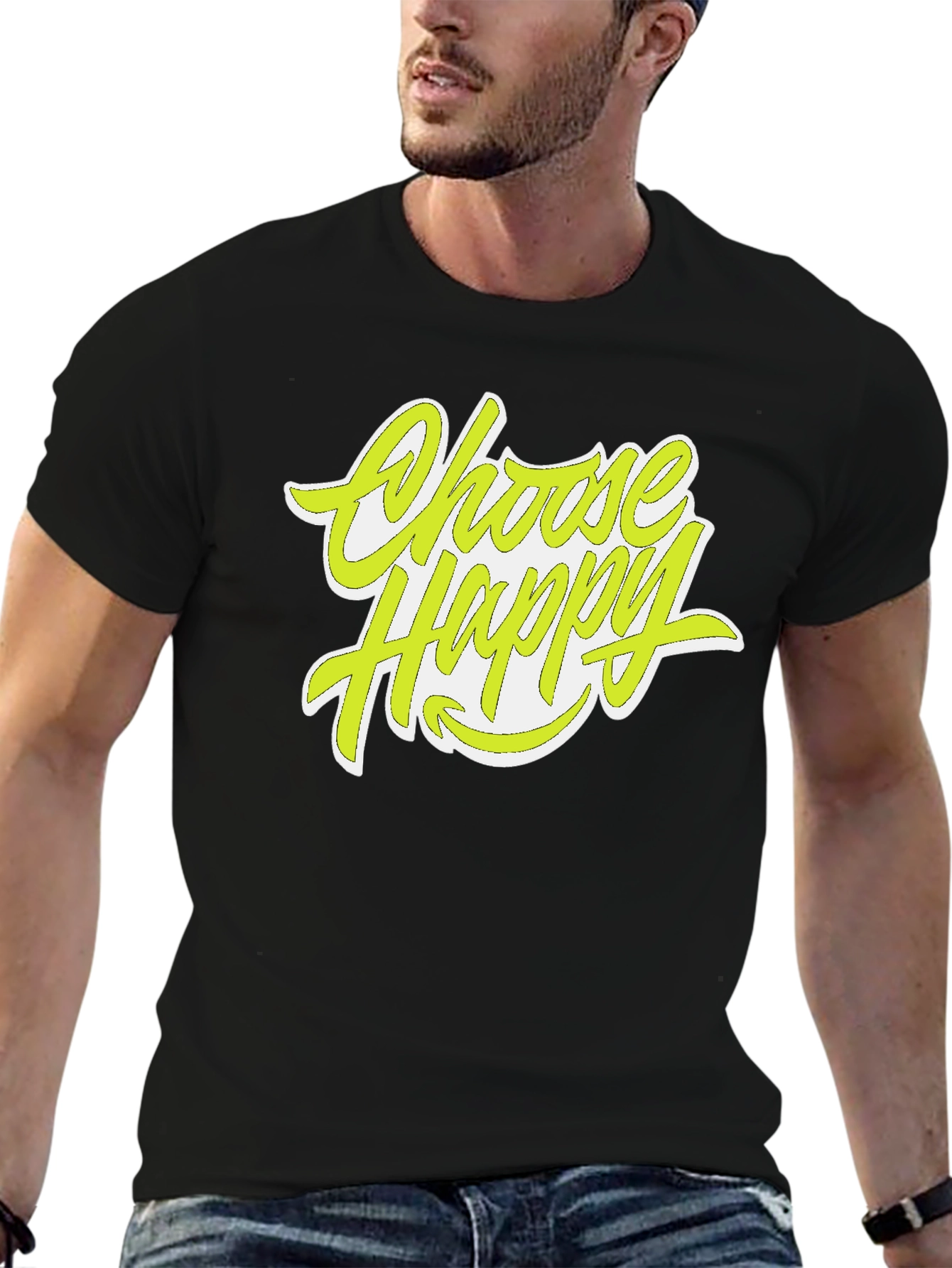 Black Choose Happy Graphic Tee - Stylish Positive Vibes Shirt view 6