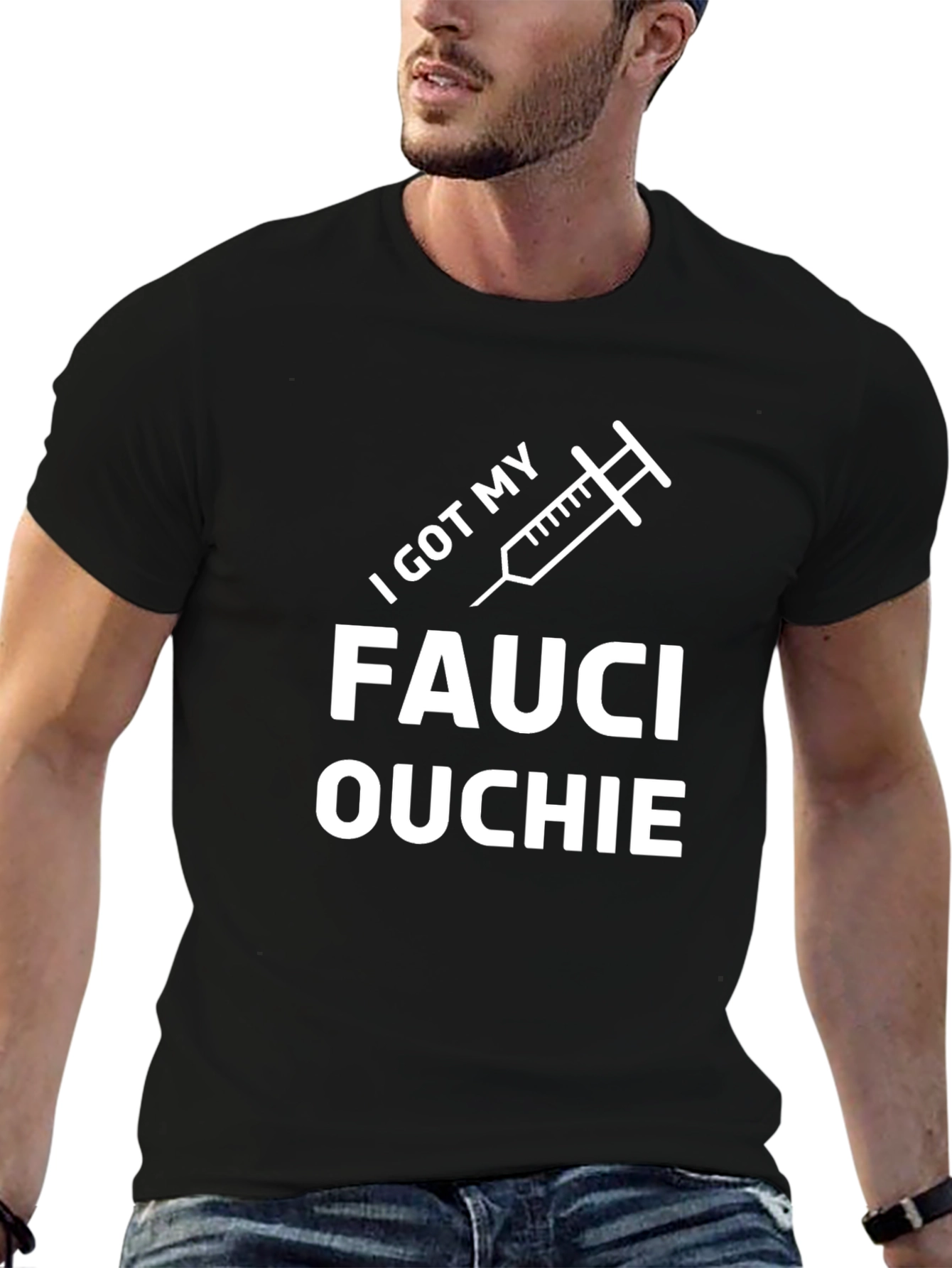 Black I Got My Fauci Ouchie Black T-Shirt view 6