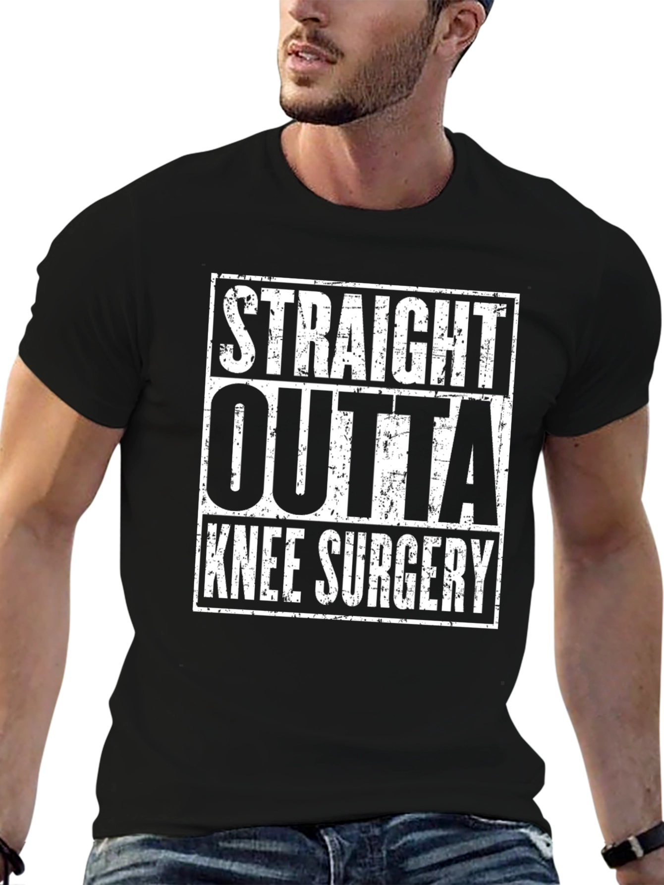 Black Straight Outta Knee Surgery Black T-Shirt view 6
