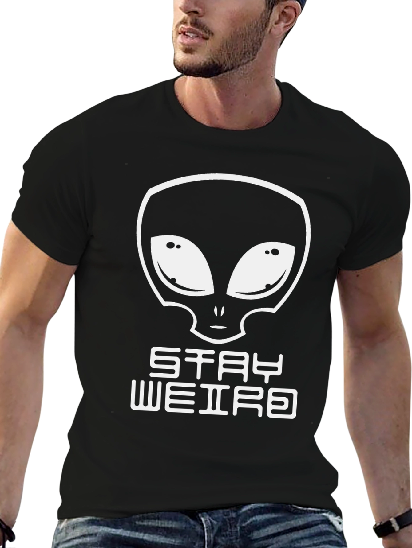 Black Stay Weird Alien Graphic Black T-Shirt view 6