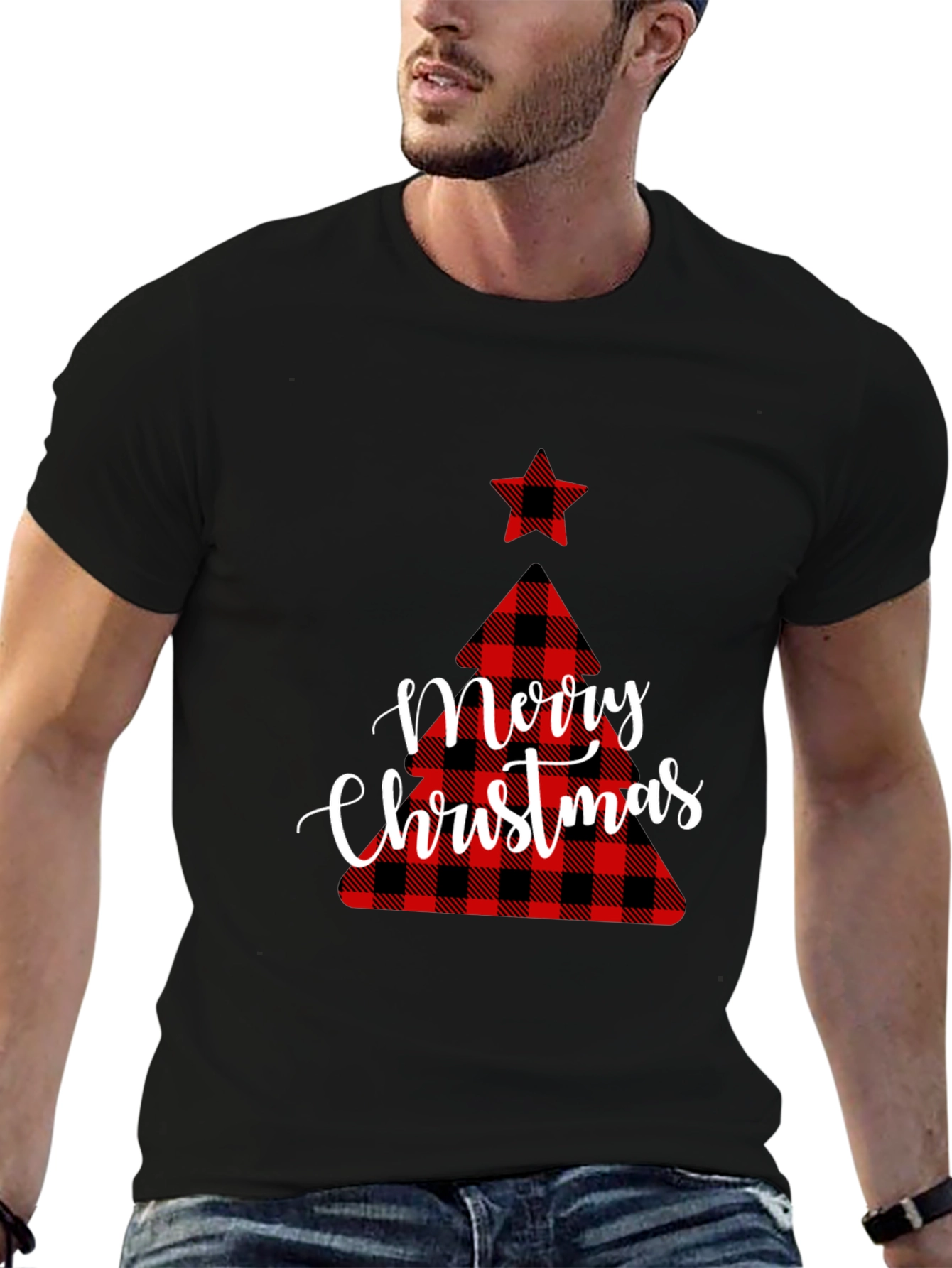 Black Plaid Christmas Tree Graphic Tee view 6