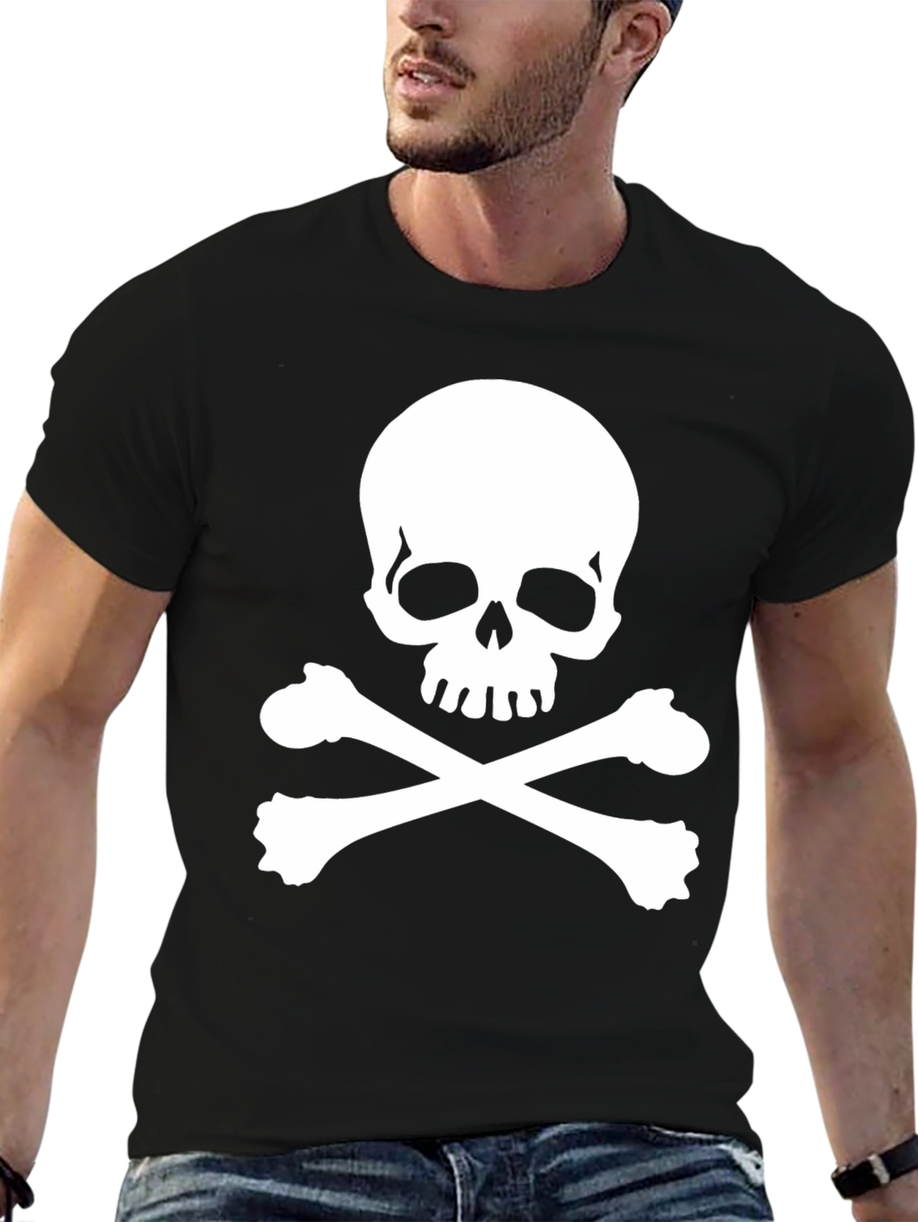 Black Skull & Crossbones Black T-Shirt - Pirate Style! view 6