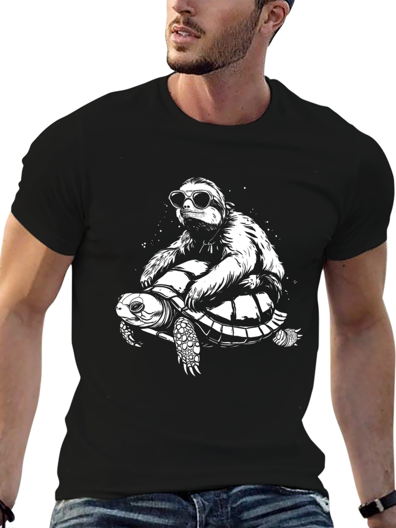 Black Sloth Riding Turtle Graphic Tee view 6