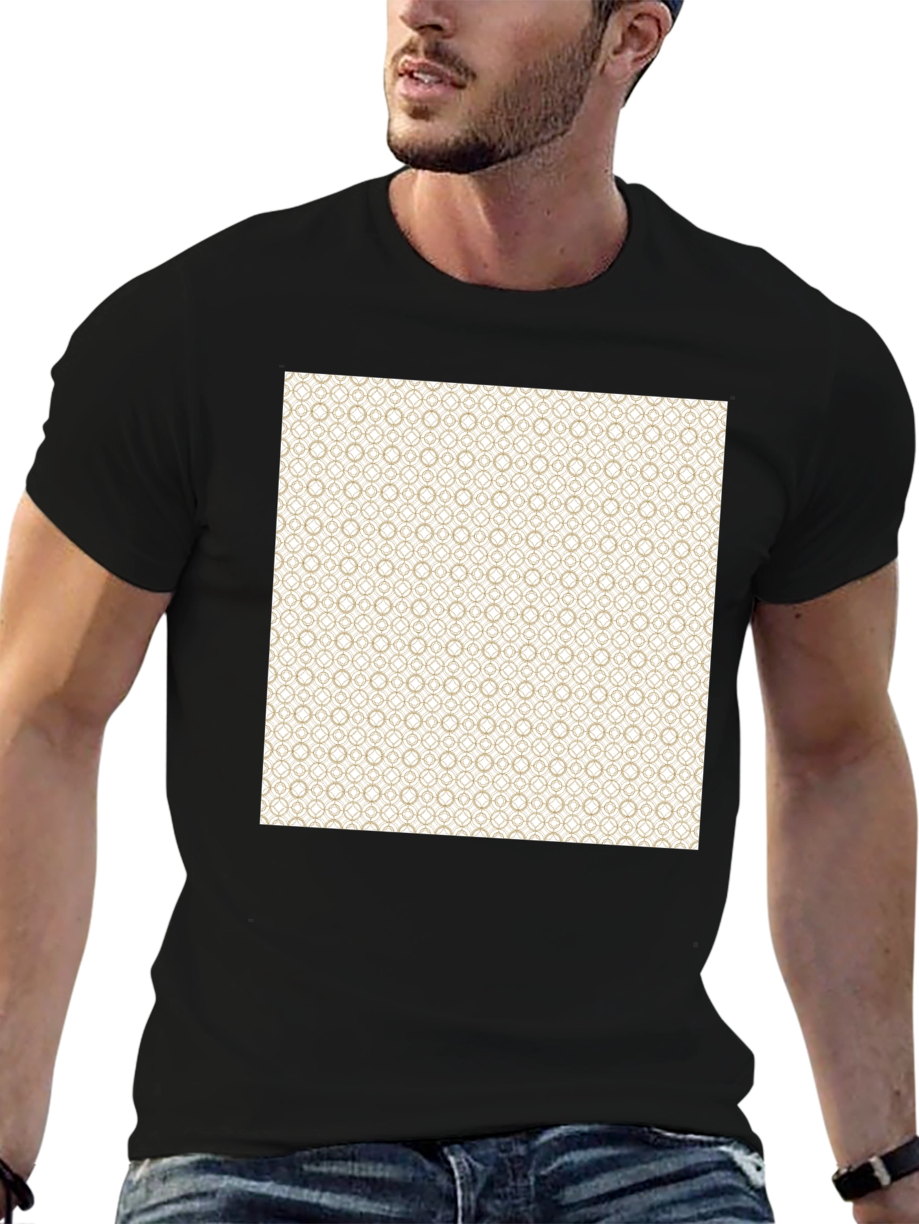 Black Geometric Pattern Black T-Shirt view 6