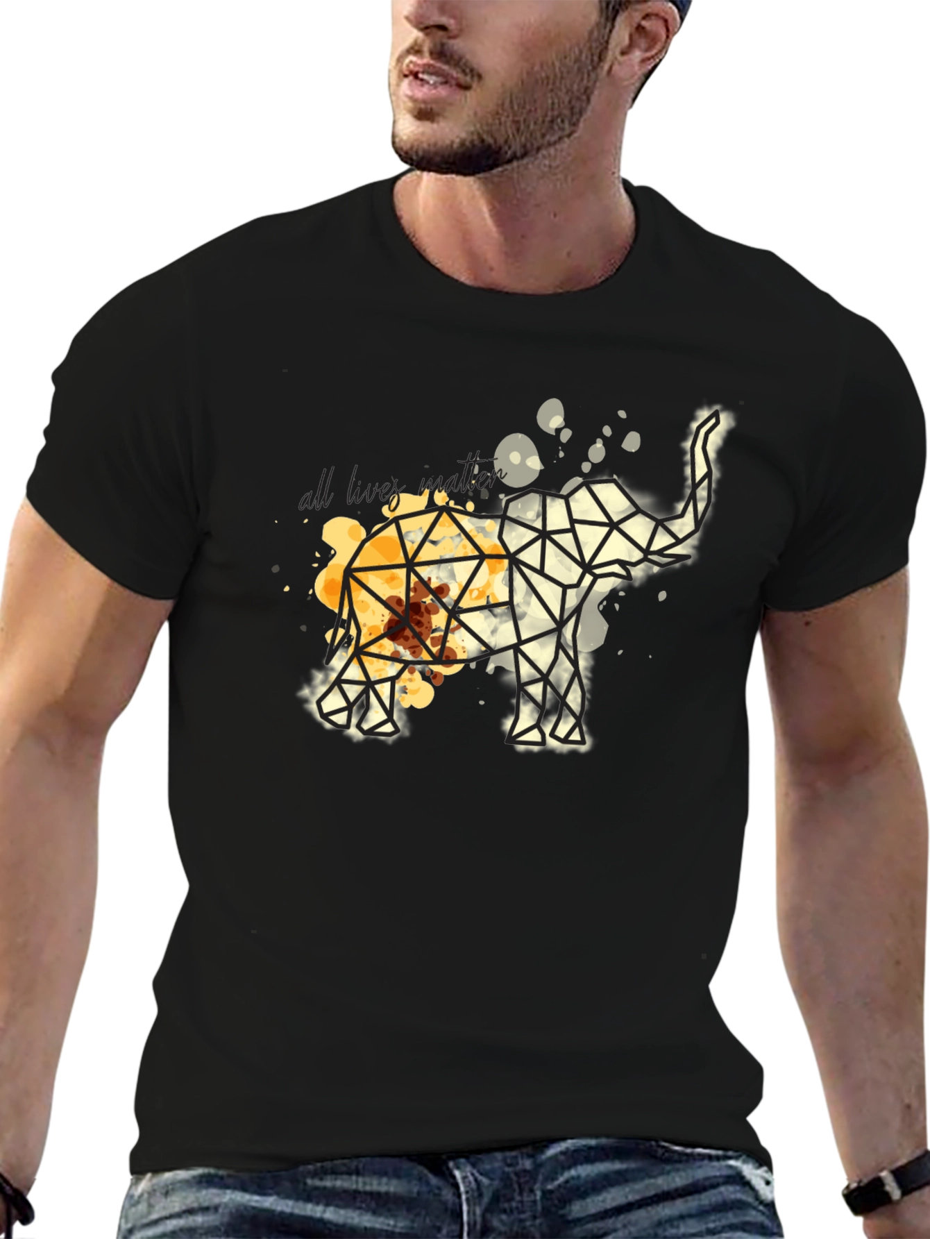 Black Geometric Elephant Graphic Tee - Modern Artistic Design view 6