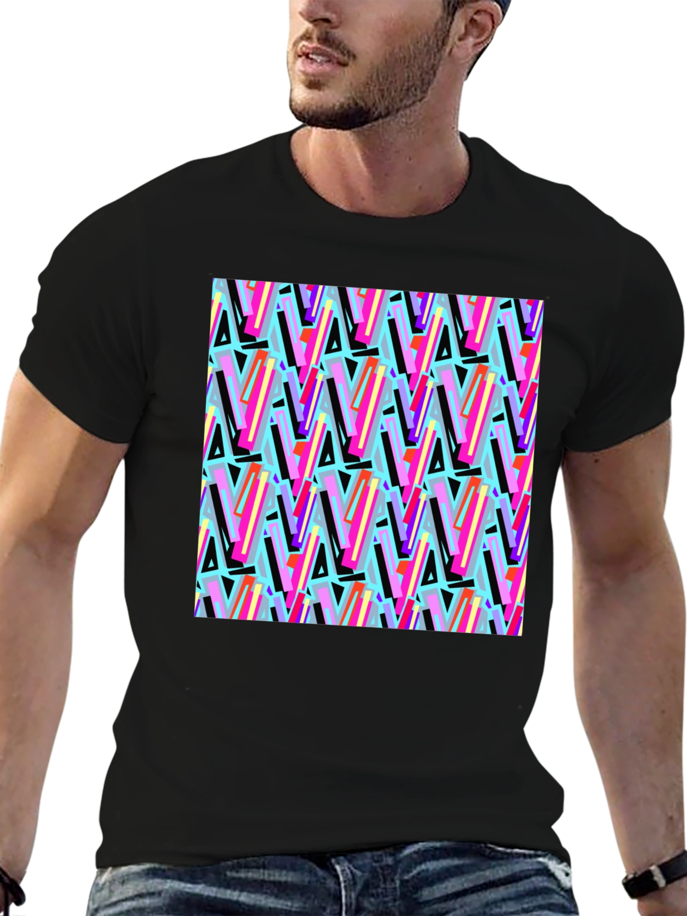 Black Retro Pattern Black T-Shirt view 6