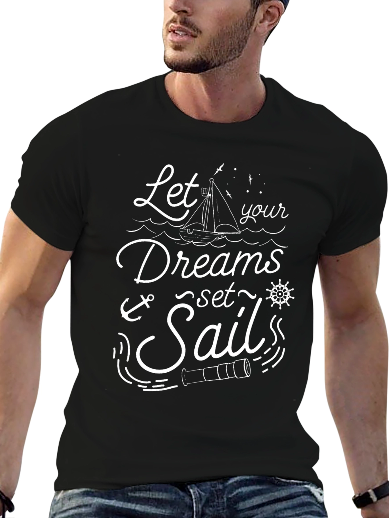 Black Nautical Dreams T-Shirt - Let Your Dreams Set Sail view 6